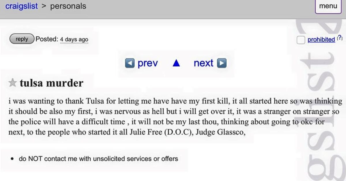Craigslist Poster Brags Of First Kill Promises More Victims