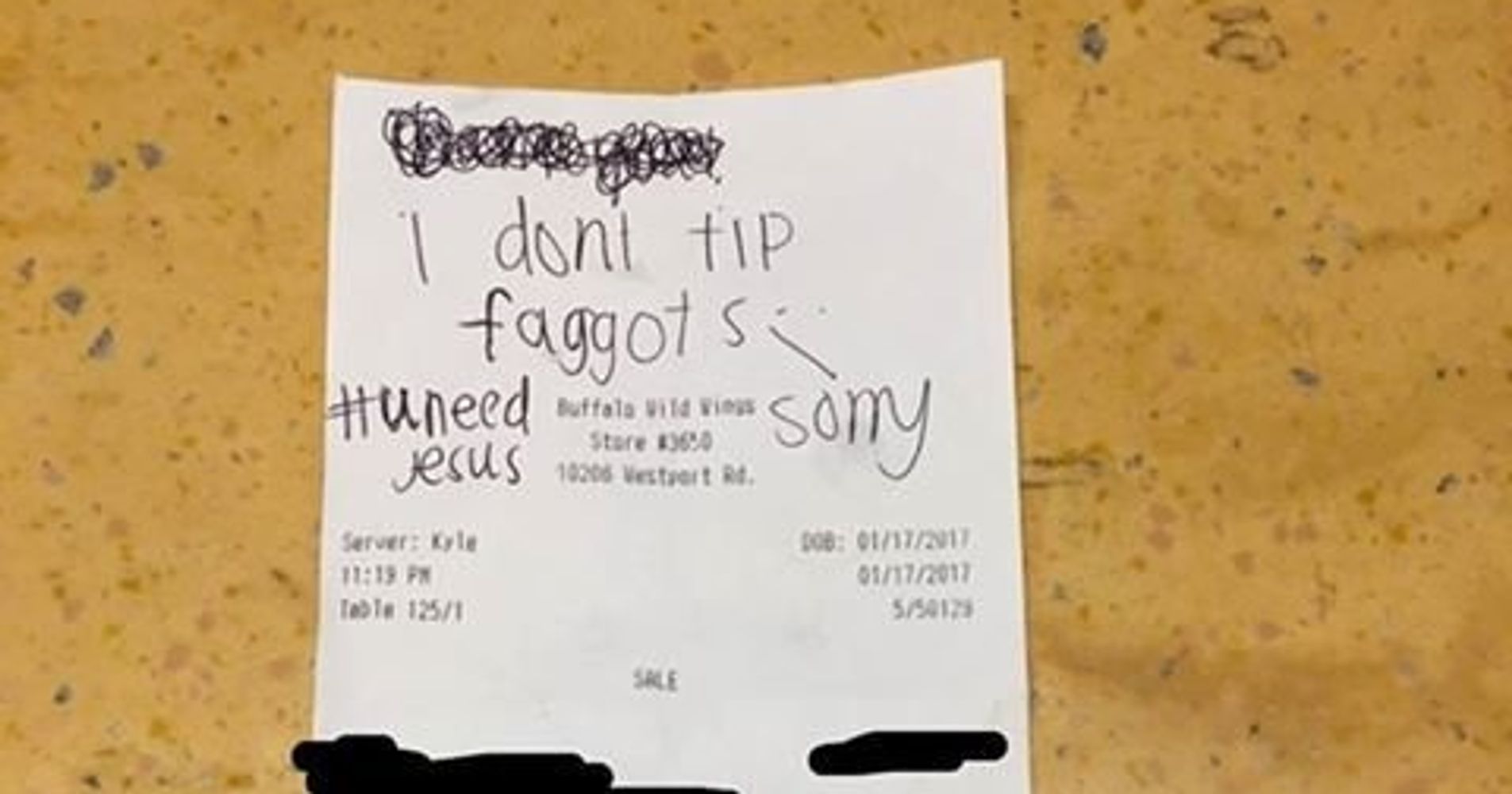 Restaurant Patron Allegedly Deems Waiter A Faggot In Lieu Of A Tip