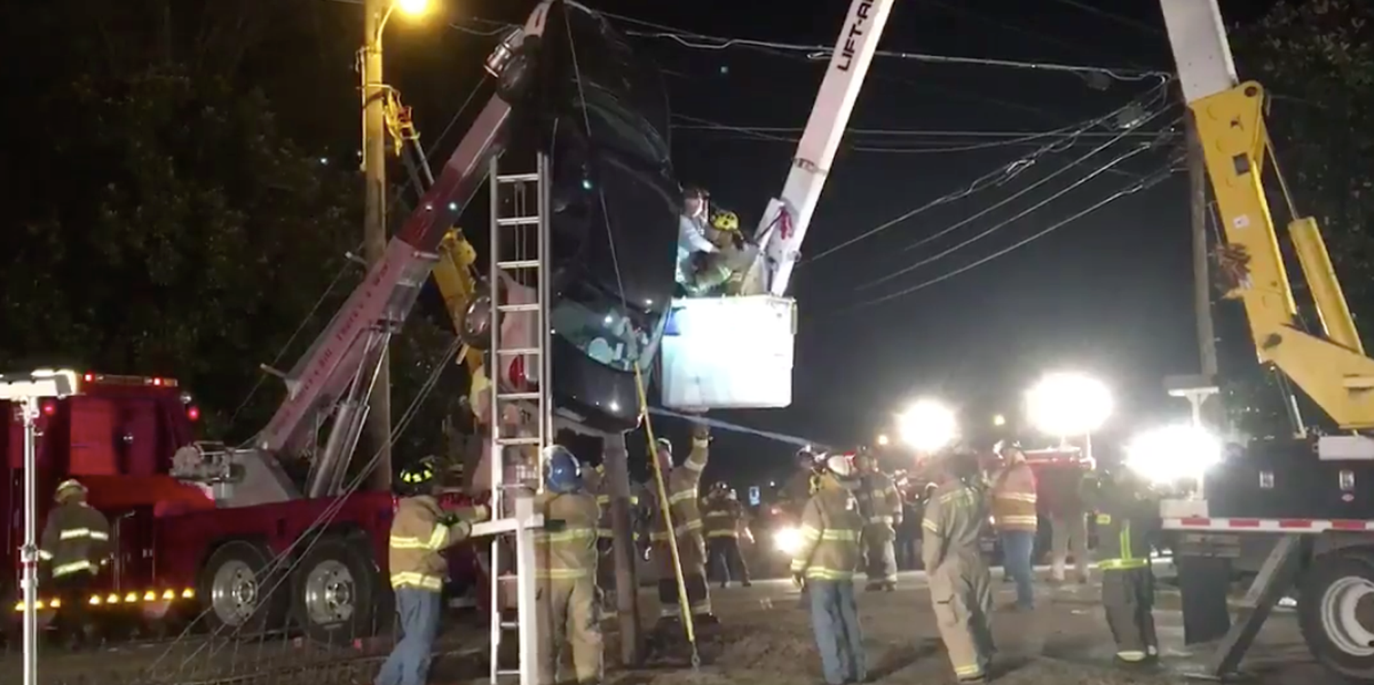 Driver Dramatically Rescued From Car Found Hanging From Power Lines