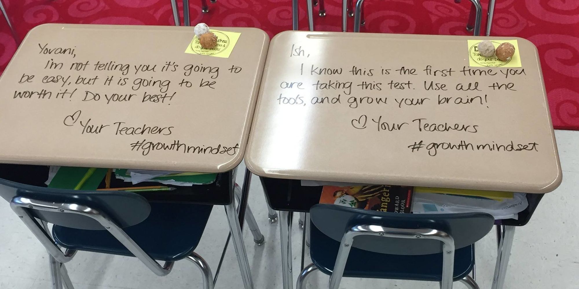 Teacher Writes Uplifting Notes On Students' Desks To Boost Confidence Before Exam