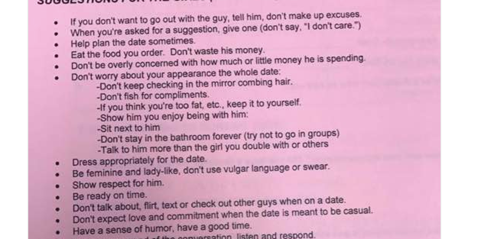 Homework Assignment Tells Girls To 'Be LadyLike' And 'Go Out With A