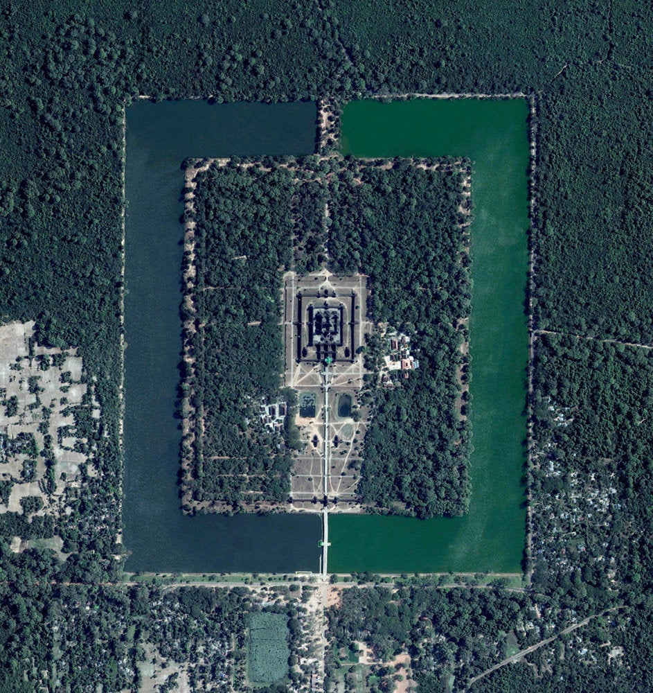 <strong>Angkor Wat</strong><br /><br /> Angkor Wat, a temple complex in Cambodia, is the largest religious monument in the world (first it was Hindu, then Buddhist). Constructed in the 12th century, the 8.8 million-square-foot site features a moat and forest that harmoniously surround a massive temple at its centre.