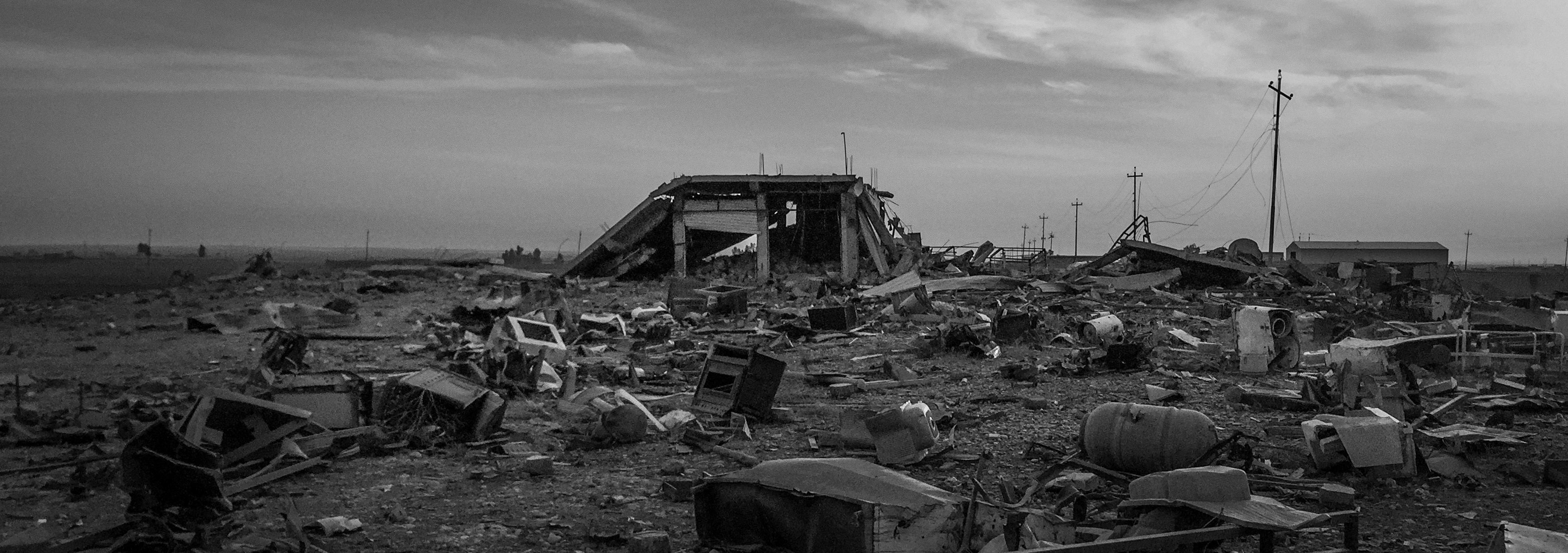 A destroyed building on a road leading to Mosul on Nov.&nbsp;13, 2016, in Mosul, Iraq.