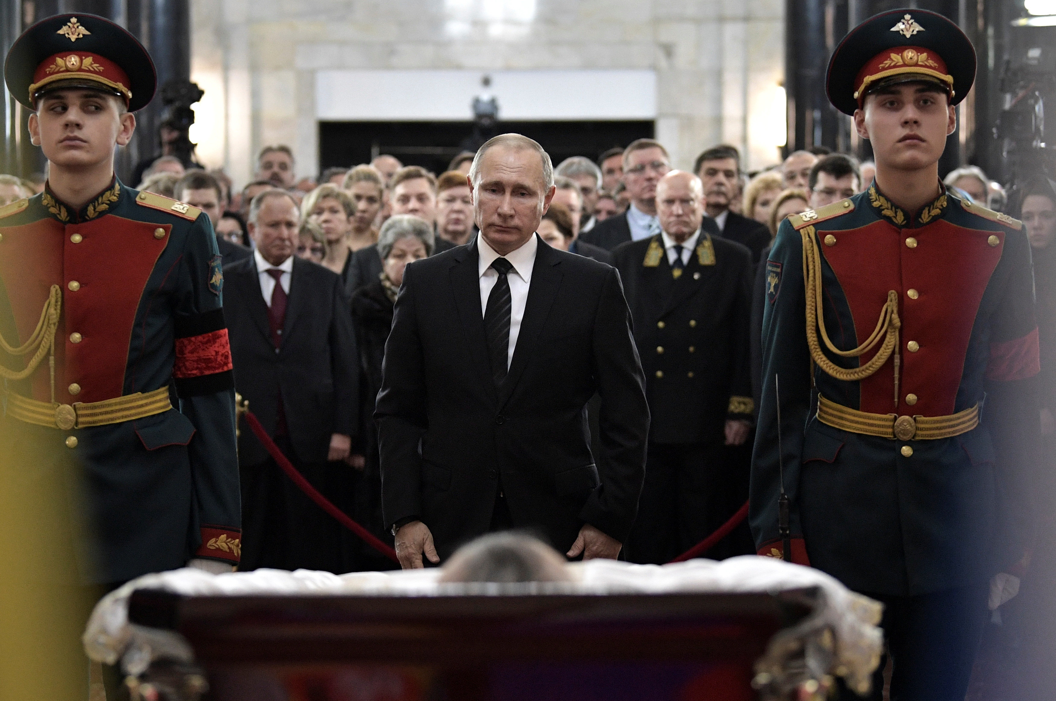 Russian President Vladimir Putin attends a memorial ceremony Dec. 22 held for Russia's ambassador to Turkey, Andrei Karlov, who was shot dead by an off-duty policeman while delivering a speech in an Ankara art gallery in Moscow on Dec. 19.