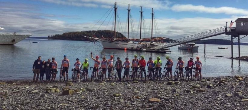 The cyclists on the very coast of Bar Harbor, ME about to start their journey to raise money & awareness for Multiple Scleros