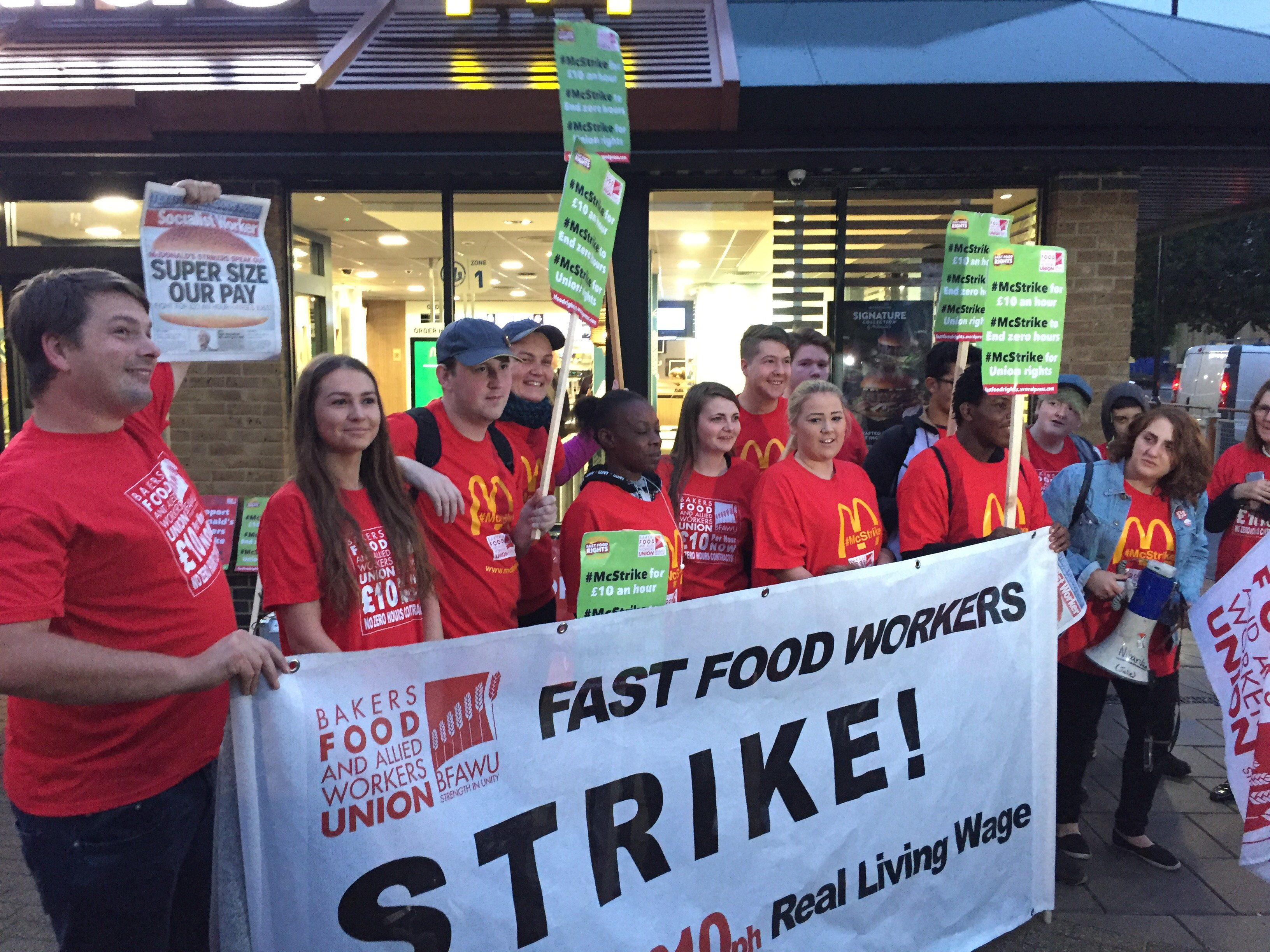 <strong>Workers out on strike at a McDonald's in Crayford, south west London, in September</strong>