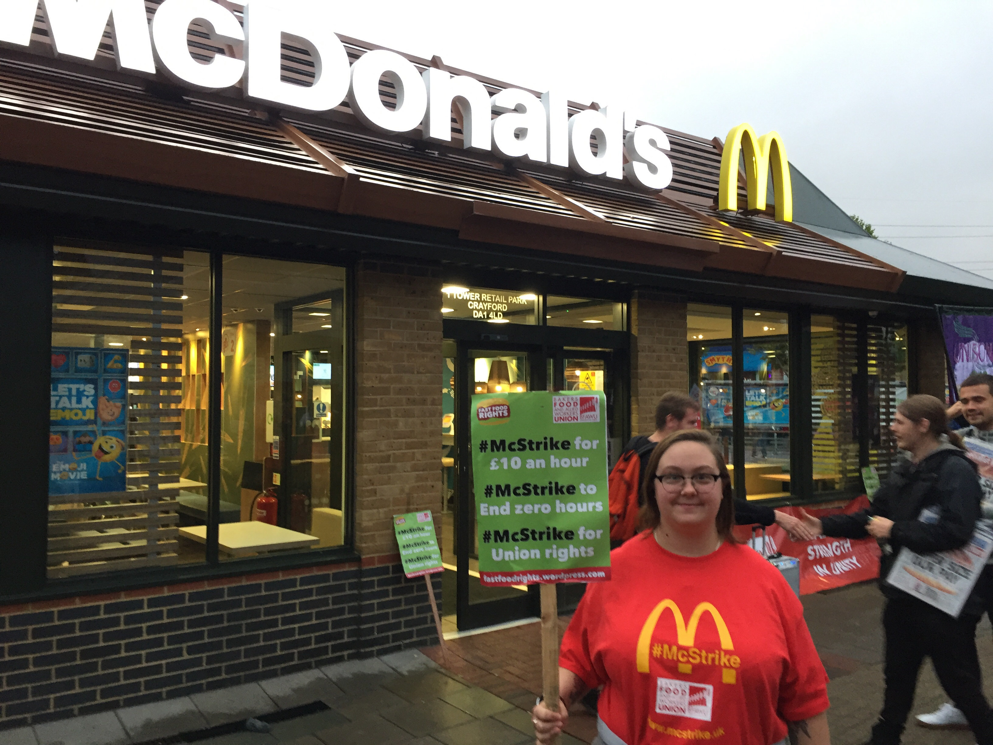 <strong>McDonald's worker&nbsp;Kayleigh Logan&nbsp;joined a dozen colleagues in a protest outside the Crayford branch</strong>