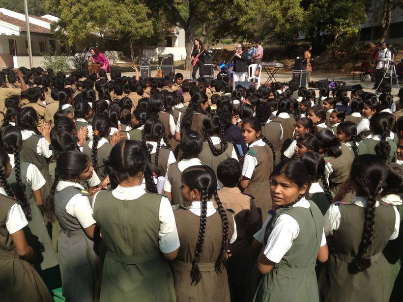 School girls watch The BETTY Effect concert in Begumpet, India