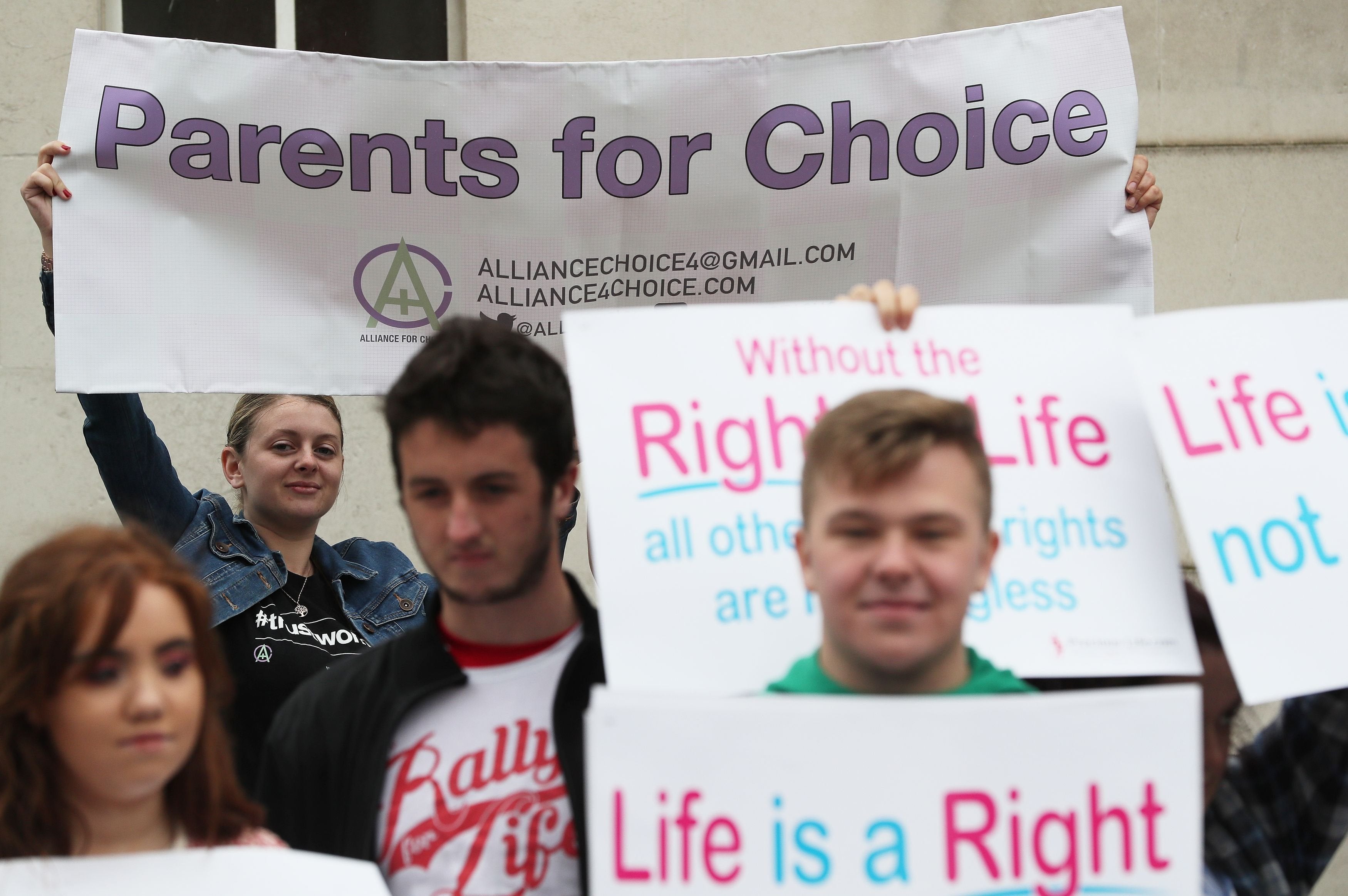 <strong>An anti-abortion group will get &pound;250,000 from the levy on women&rsquo;s sanitary products - anti-abortion protesters are pictured above outside the Royal Courts of Justice in Belfast</strong>