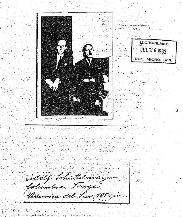 <strong>This photograph purportedly showing former German SS trooper Phillip Citroen and an individual named as Adolf&nbsp;Schrittelmayor was supplied with the memo&nbsp;</strong>