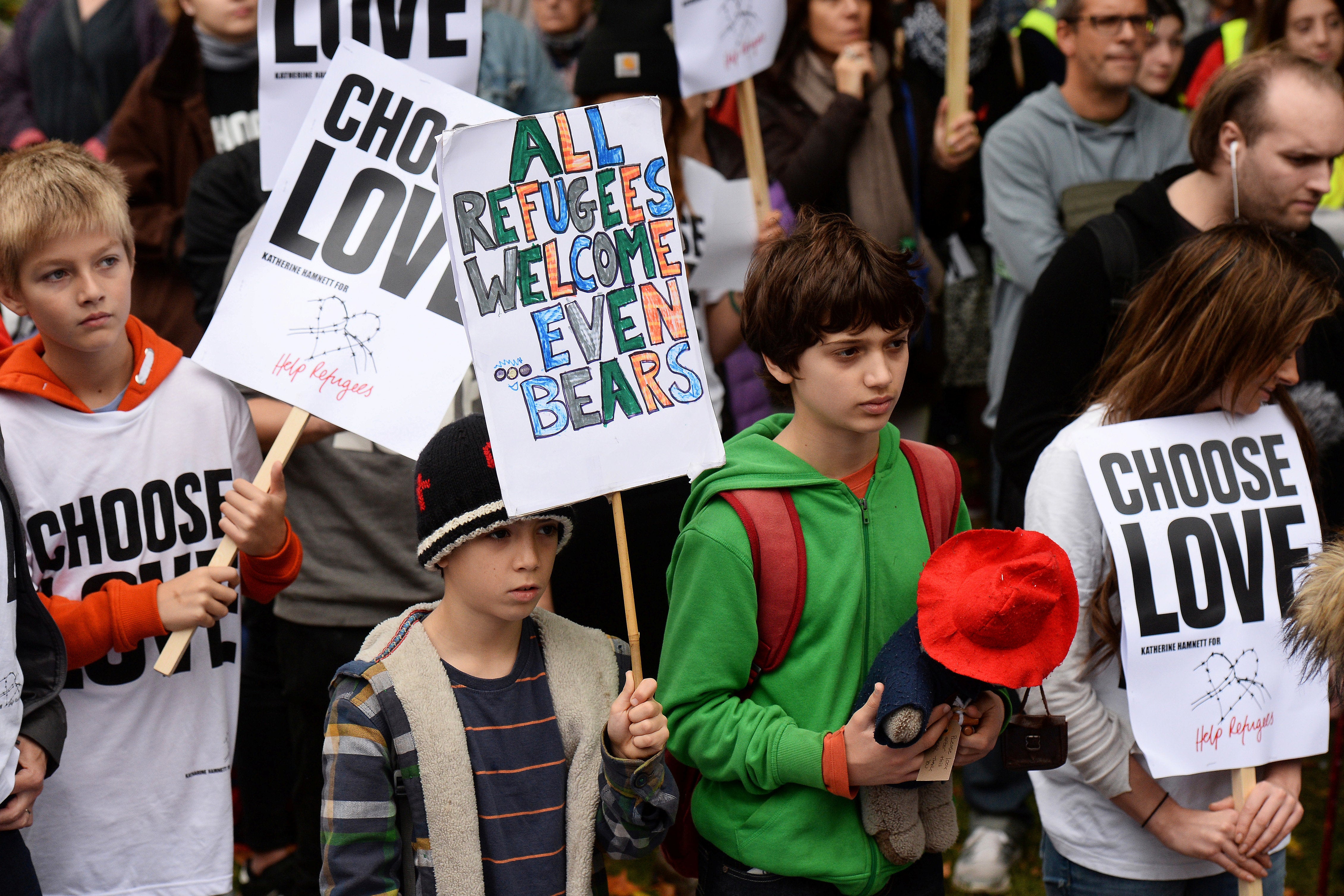 <strong>Protestors gathered outside the Houses of Parliament on the anniversary of the demolition of the Calais refugee camp last month to demand more child refugees be allowed asylum&nbsp;</strong>