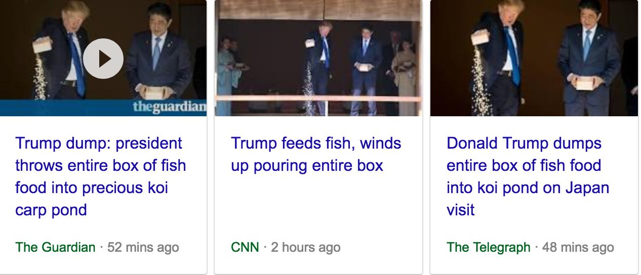 <strong>Reports of Trump's fish feeding event focussed on his overzealous pouring technique</strong>