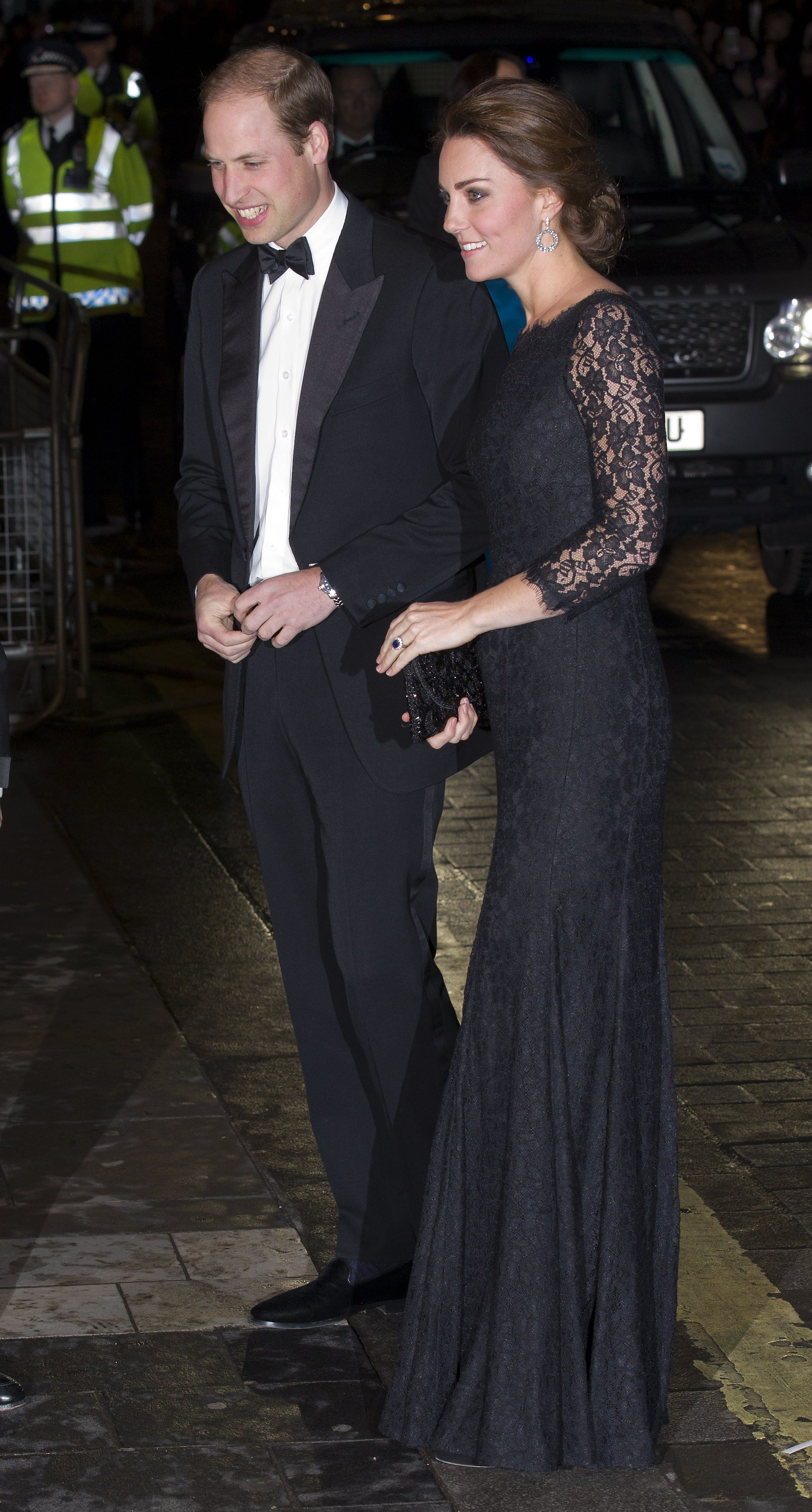 Catherine, Duchess of Cambridge and Prince William, Duke of Cambridge arrive to attend the Royal Variety Performance at the London Palladium Theatre on 13 November 2014.&nbsp;