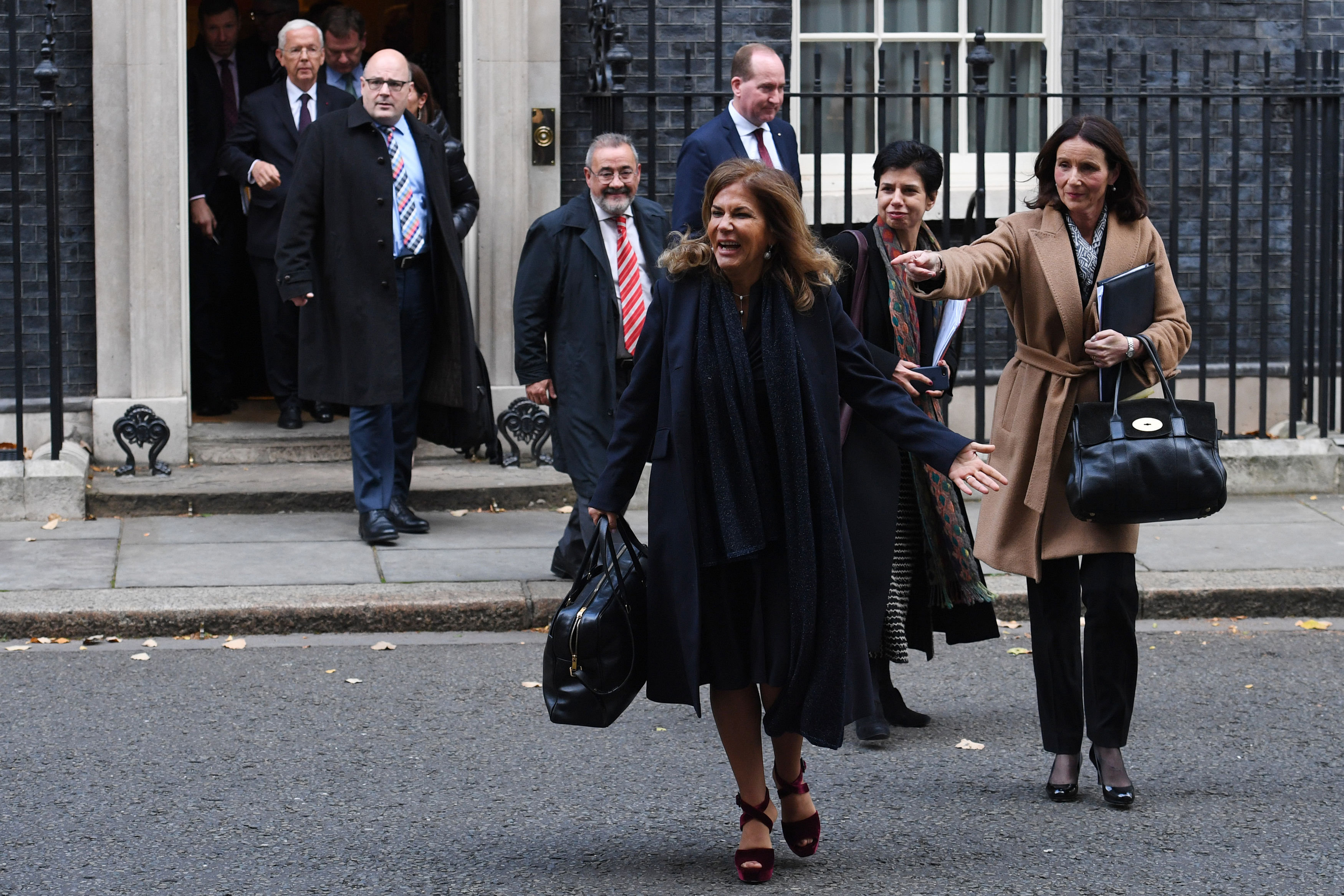 <i>BusinessEurope president Emma Marcegagia (front) and CBI director general Carolyn Fairbairn (right) leaving 10 Downing Street&nbsp; after a meeting between business leaders from Europe and Theresa May.</i>