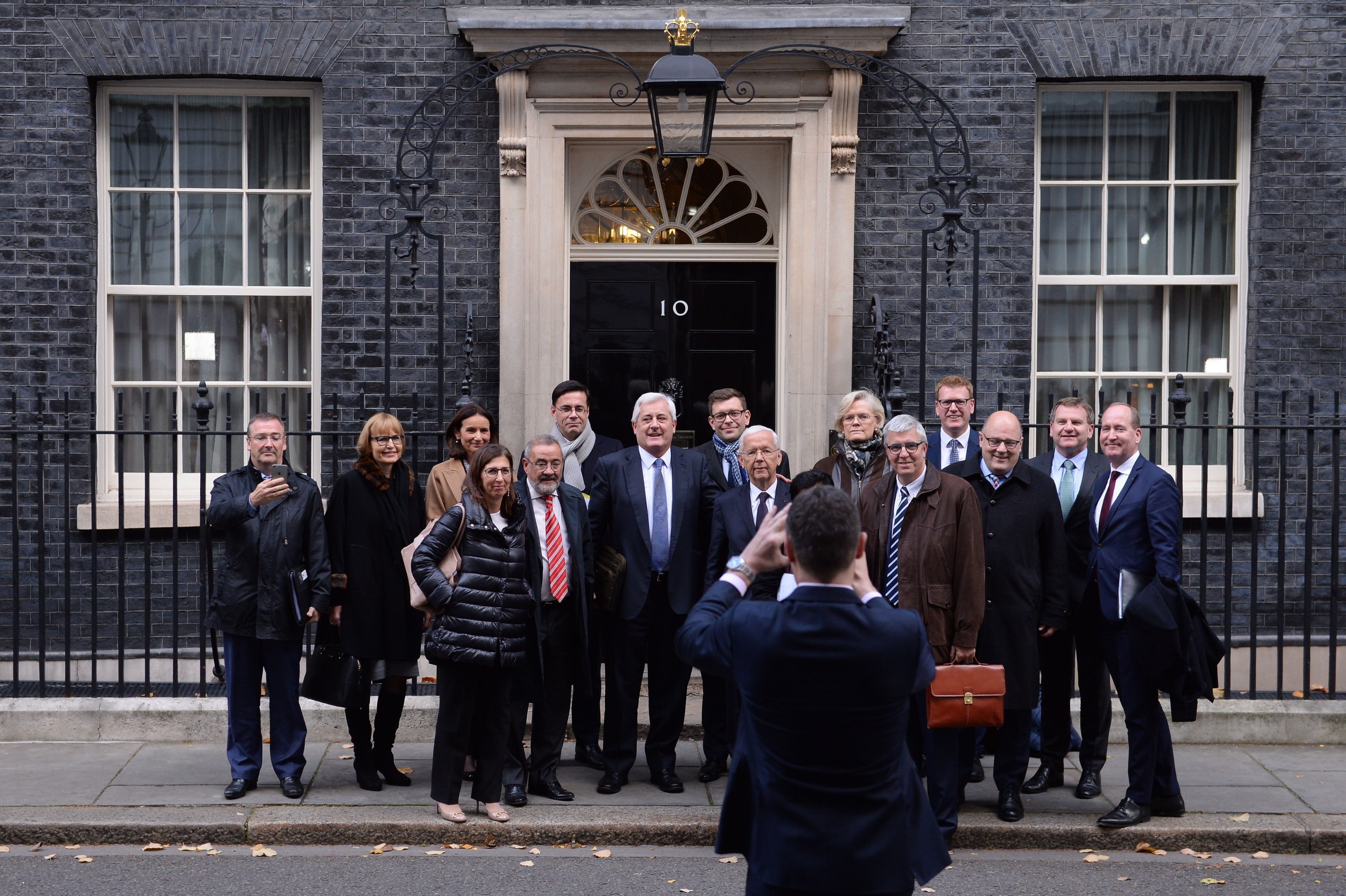 <i>Business leaders from Europe and the UK pose for a group photo as they leave 10 Downing Street, London, after a meeting with Prime Minister Theresa May to discuss the future of UK-EU trade post-Brexit.</i>