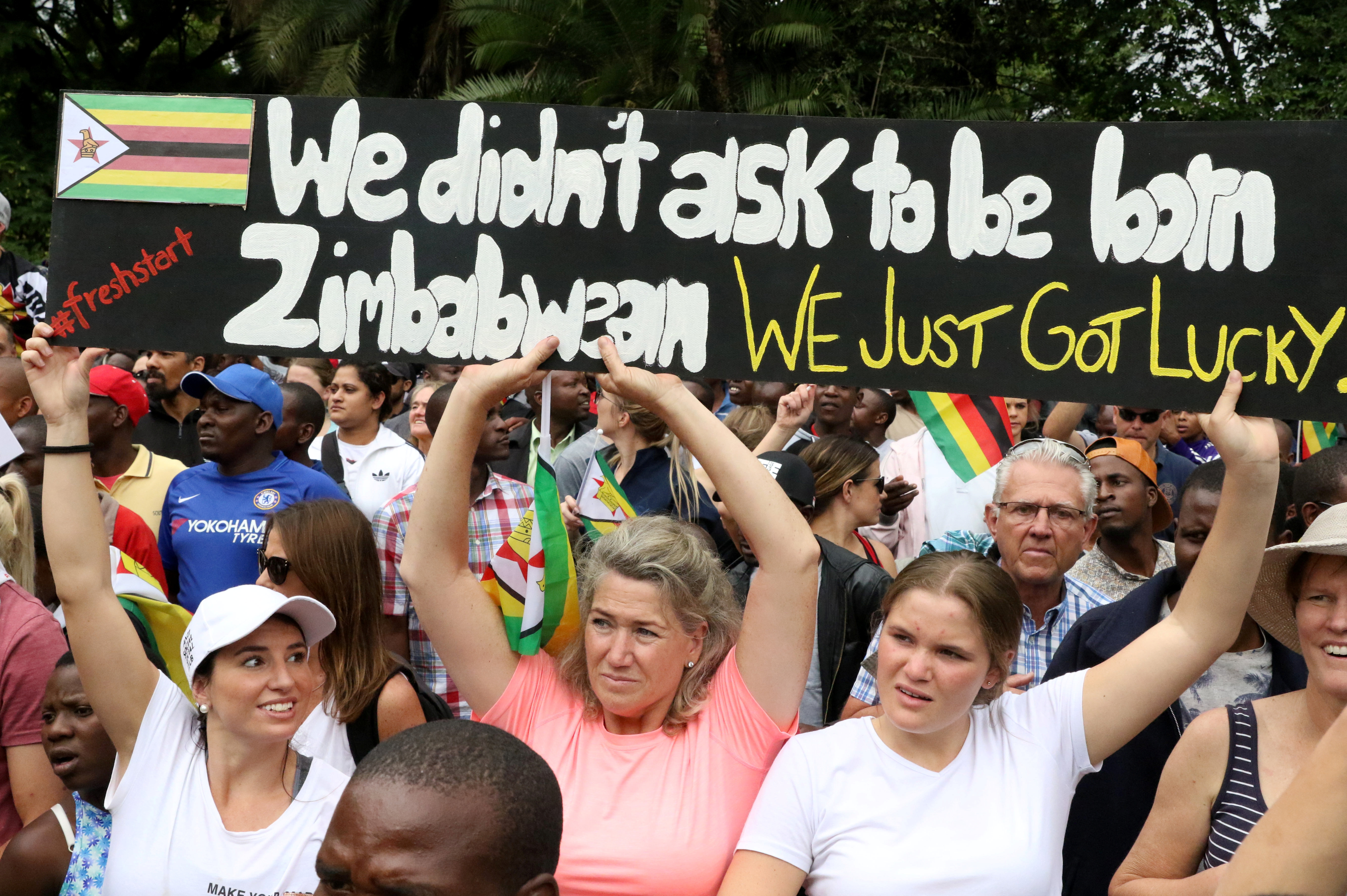 Protesters calling for Mugabe to step down take to the streets in Harare on Saturday