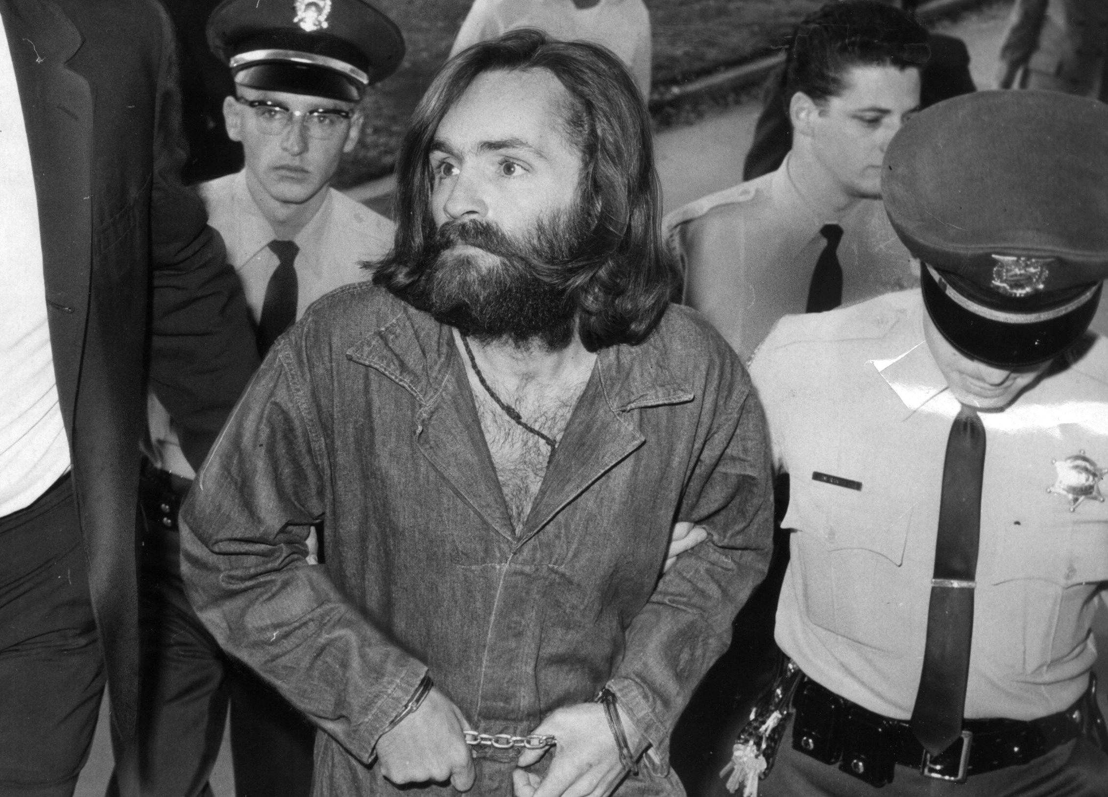 <strong>Manson is escorted to court for a hearing in December 1969</strong>