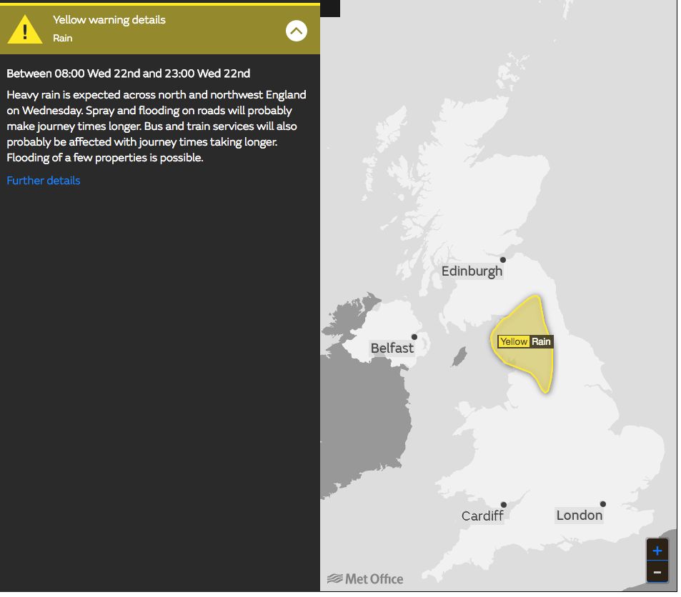 <strong>A rain warning is in place for parts of the country on Wednesday&nbsp;</strong>