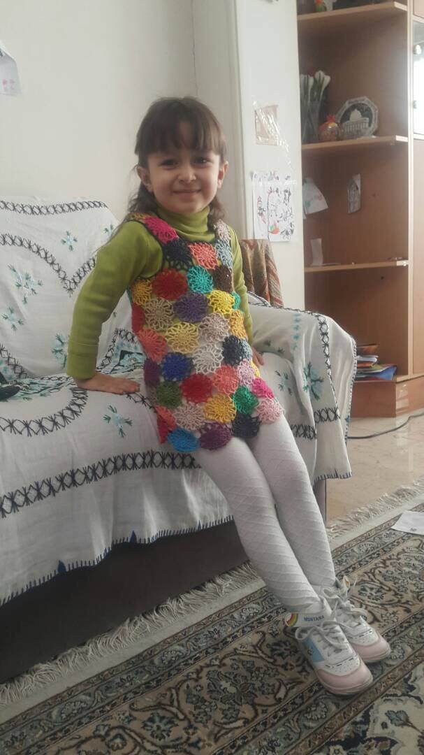 <strong>Gabriella in her ‘freedom pinafore'.</strong>