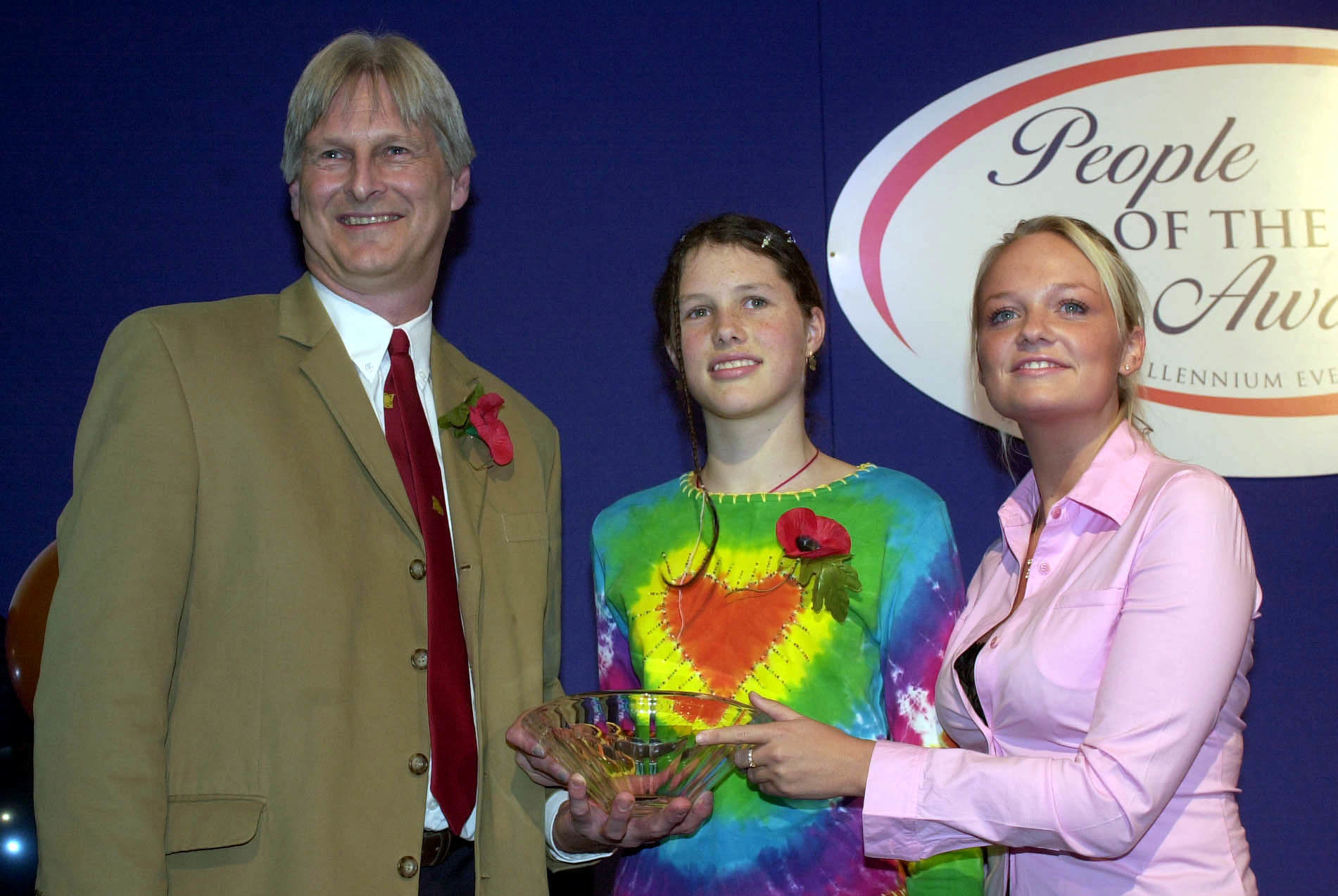 <strong>Josie Russell and her father, Dr Shaun, being presented with a People of the Year award in 2001</strong>