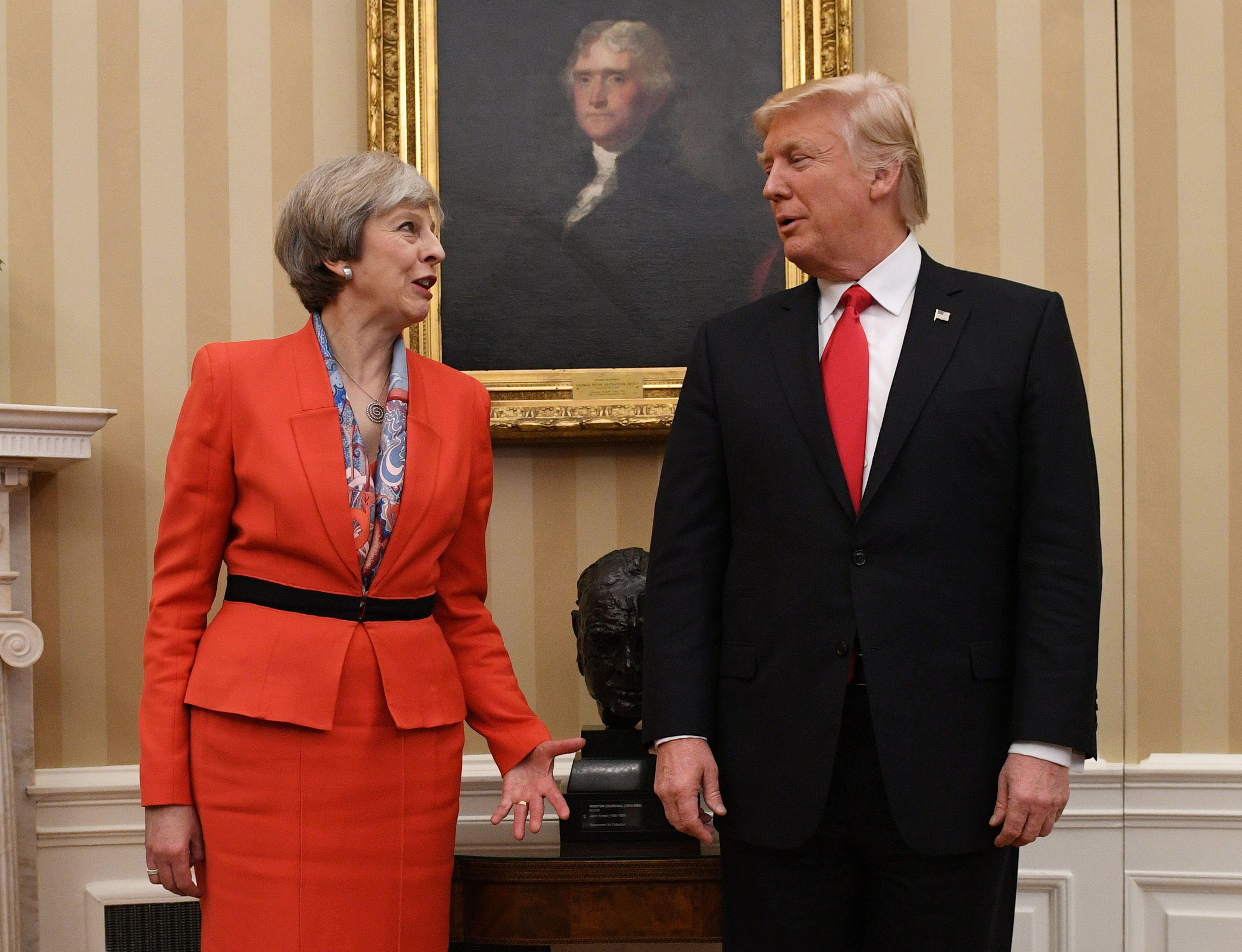 Theresa May and Donald Trump at the White House in January
