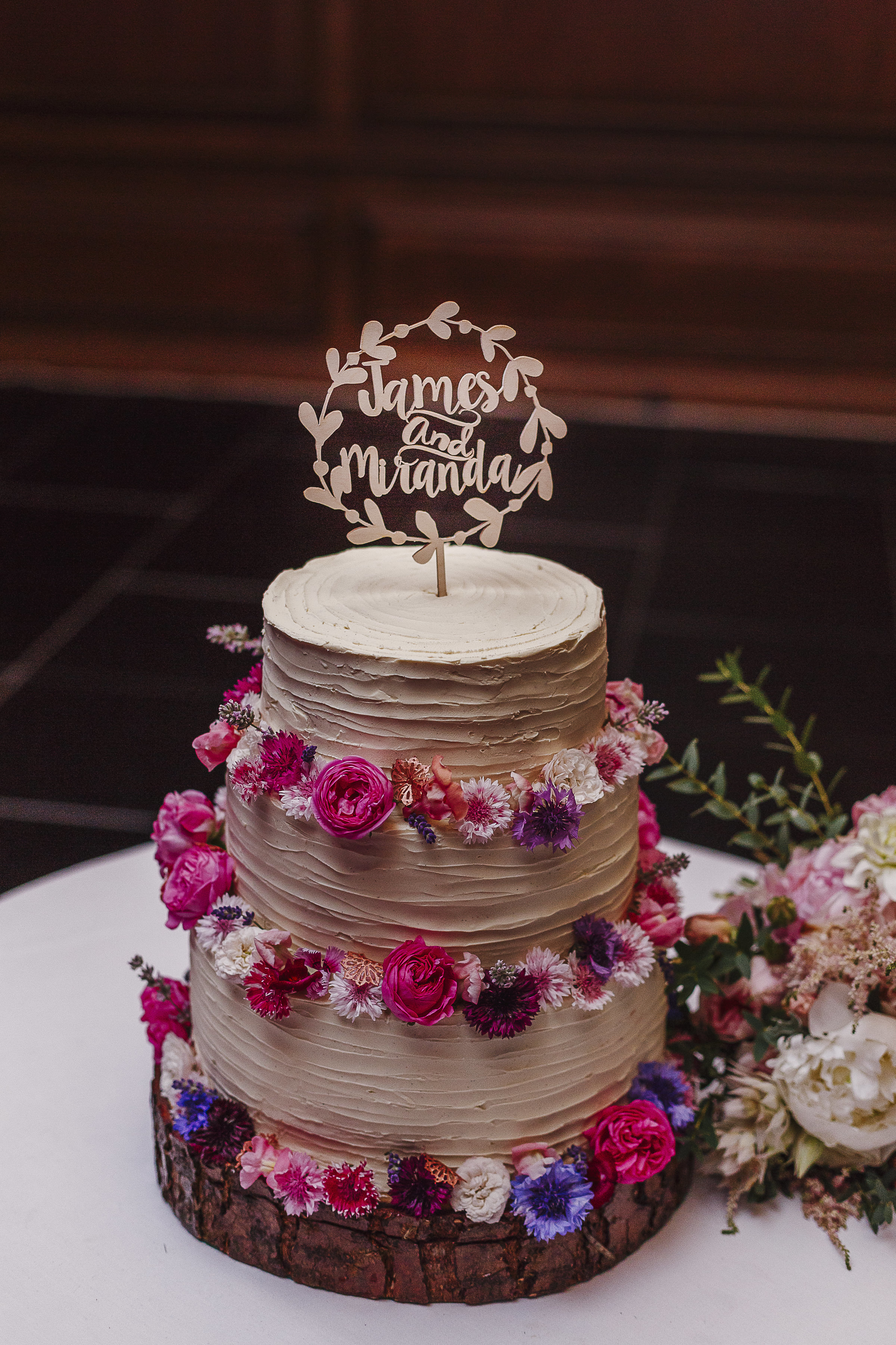 Organic Devon Meadow flowers bring a real English Garden touch to any wedding cake