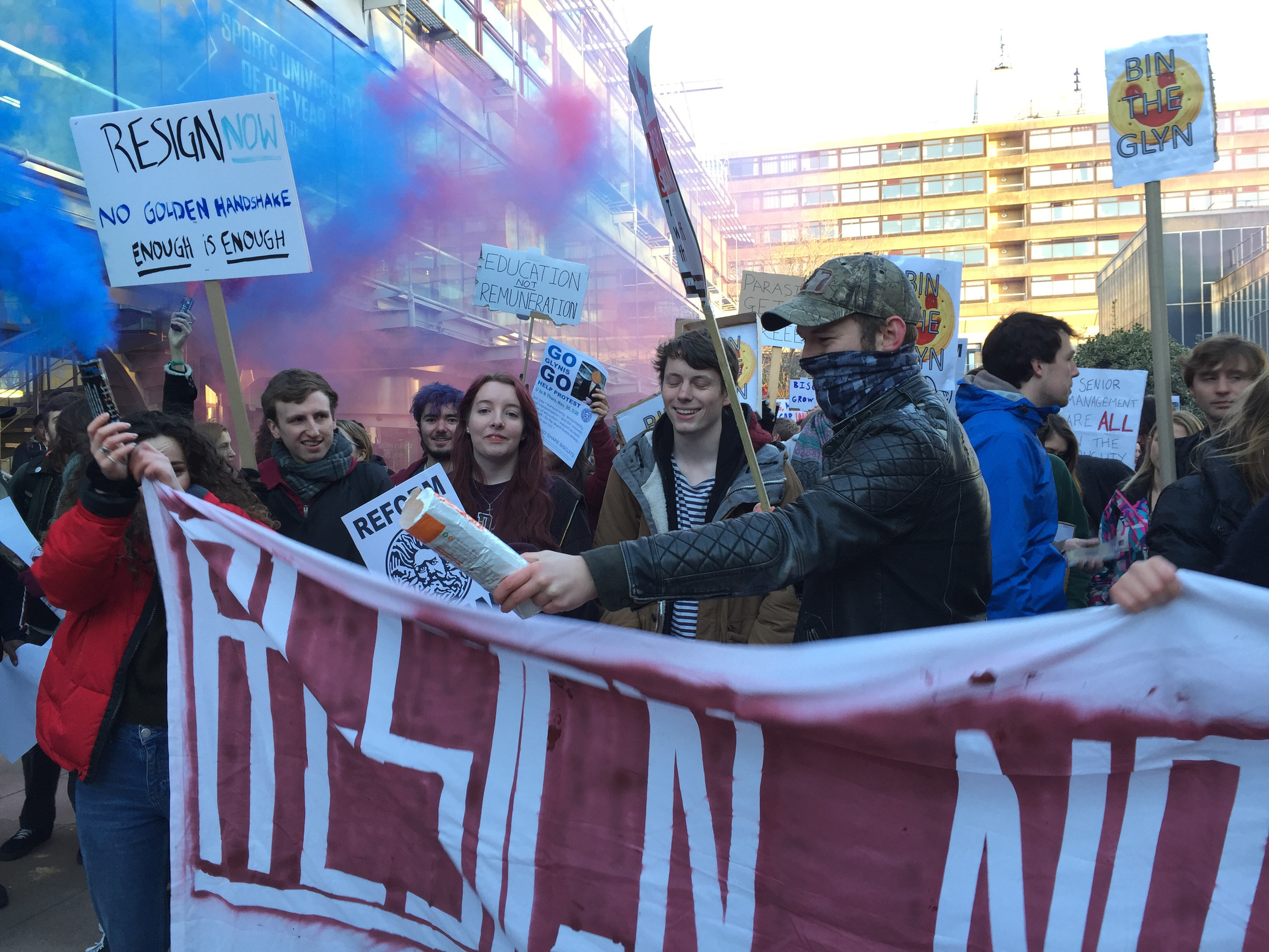 <strong>Students marched through Bath University campus on Thursday in a protest over executive pay</strong>