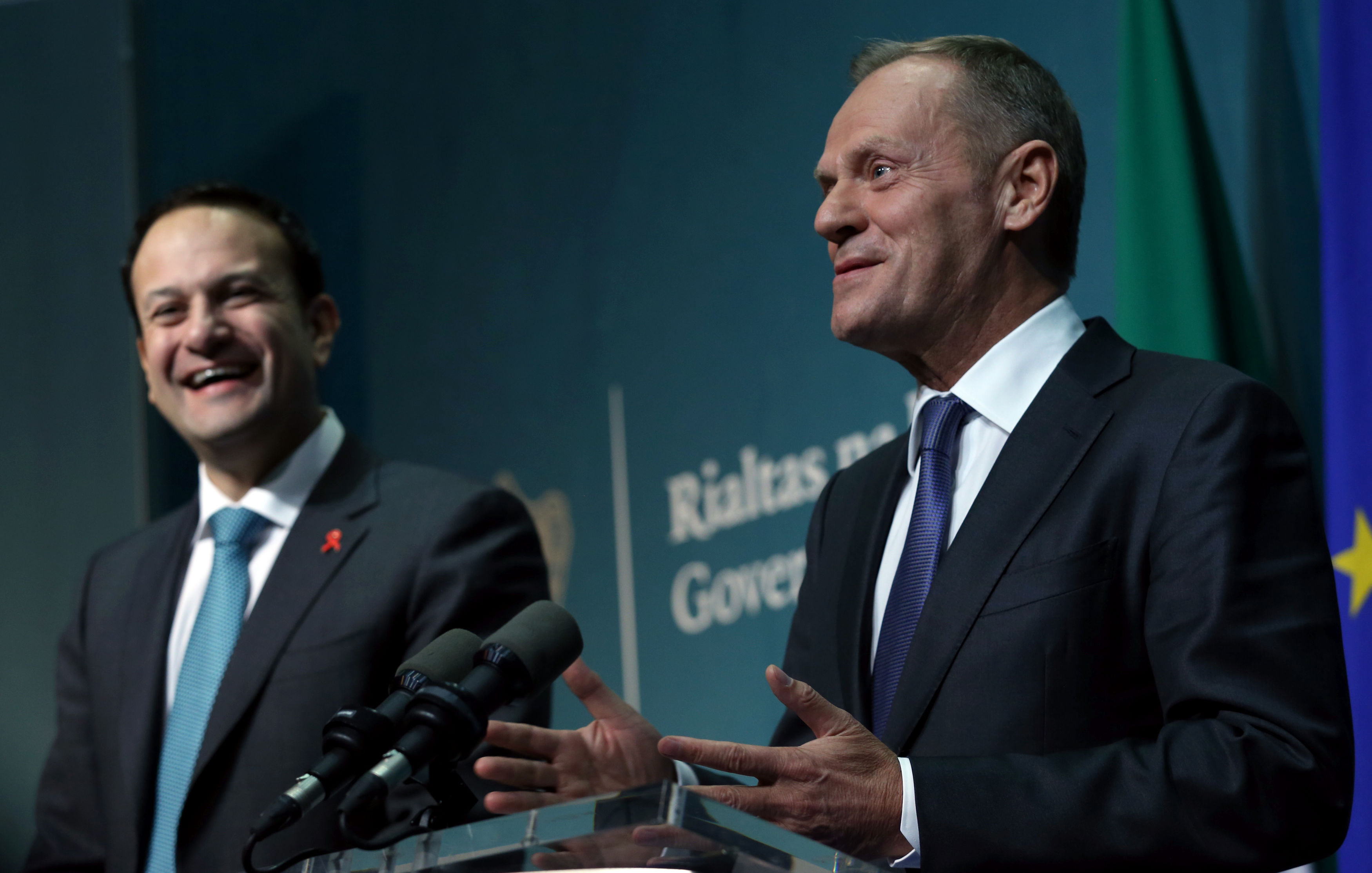 <strong>Donald Tusk, right, has warned that the UK's Brexit offer must be acceptable to Ireland, with the country's president Leo Varadkar, left, warning he is prepared to 'stand firm'</strong>