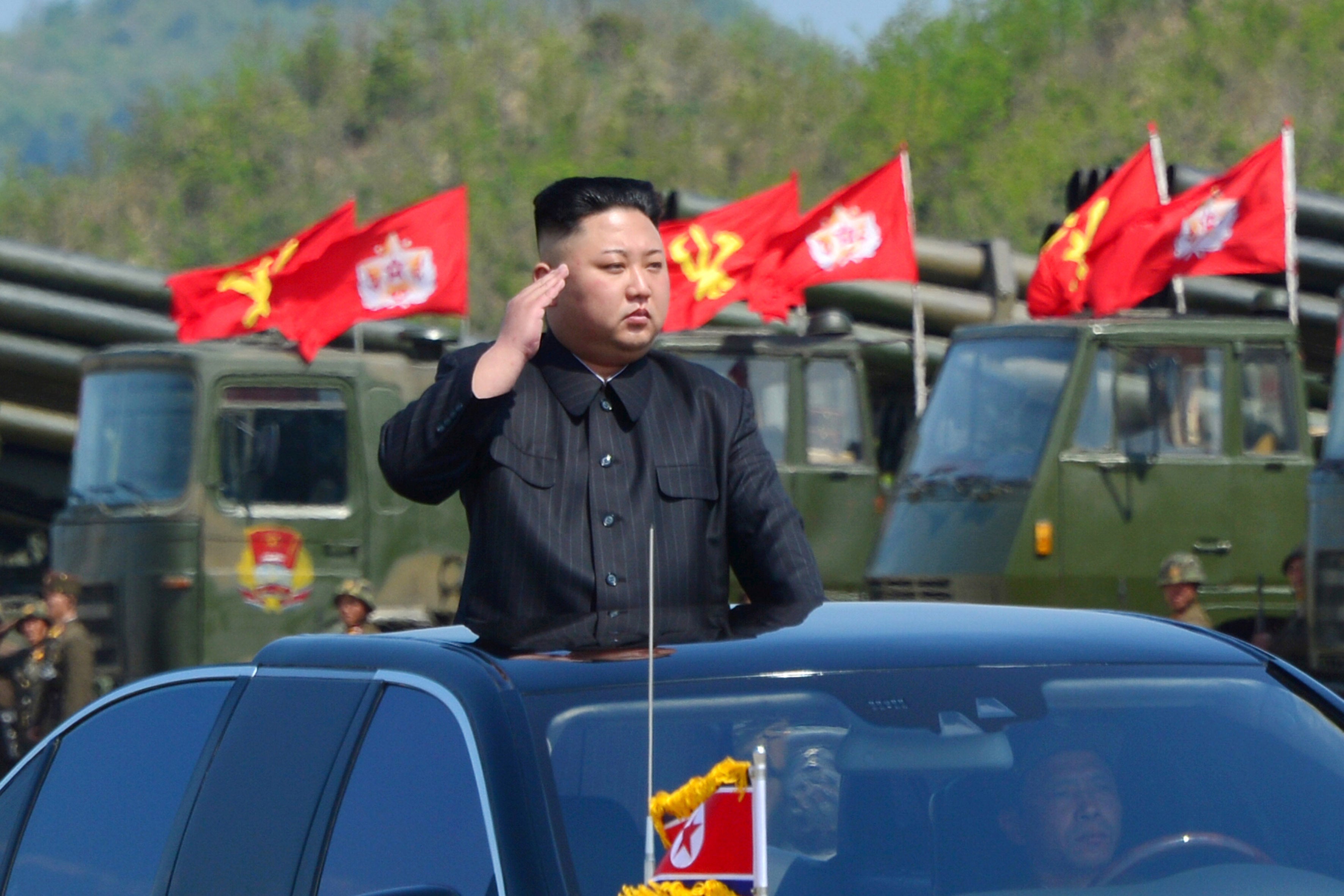 <strong>North Korea has warned that the US-South Korea military drill which started Monday risks pushing the Korean peninsula to 'the brink of nuclear war' - leader Kim Jong Un is pictured above during military drill in April</strong>
