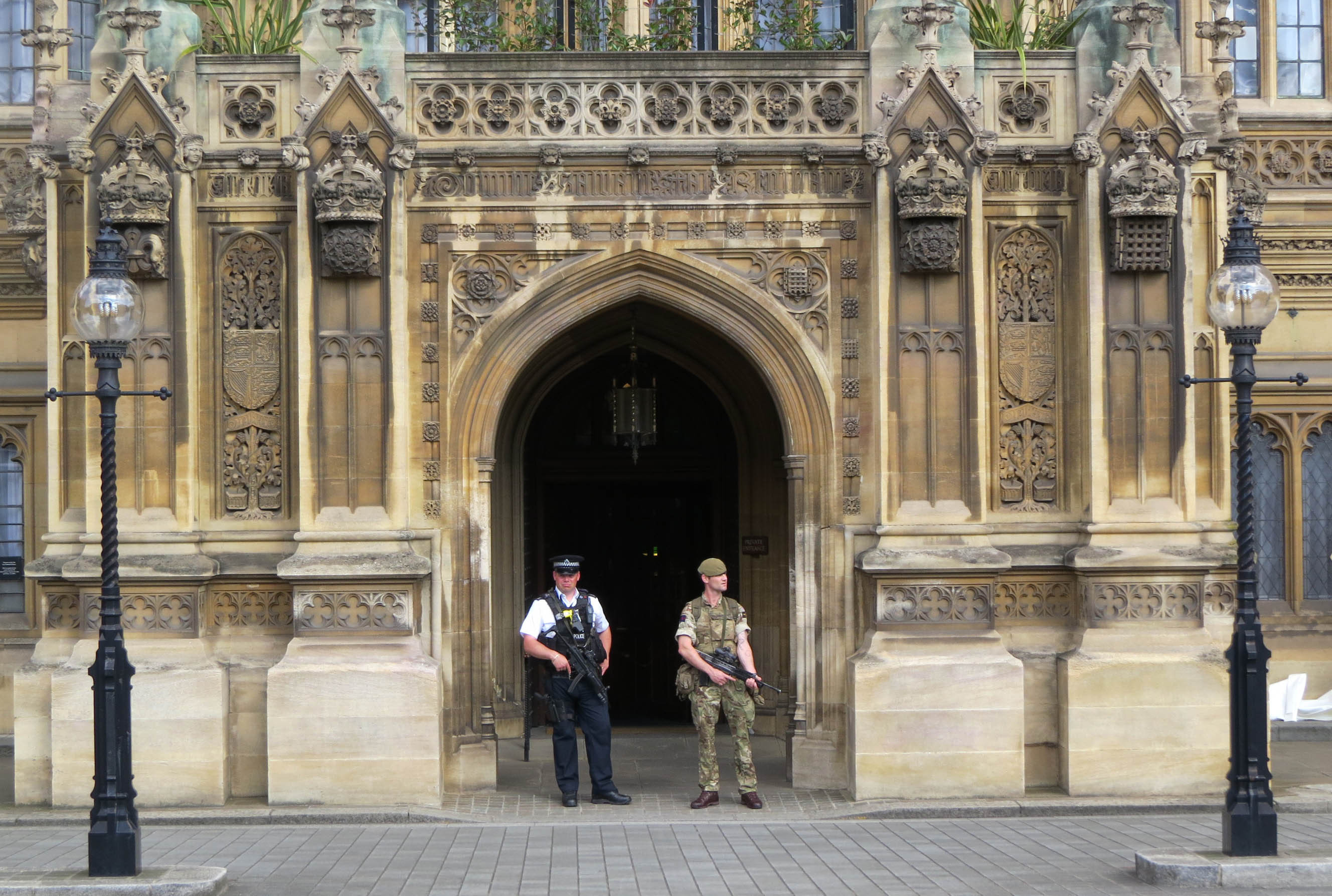 Police and military standing guard in Parliament after the Westminster attack
