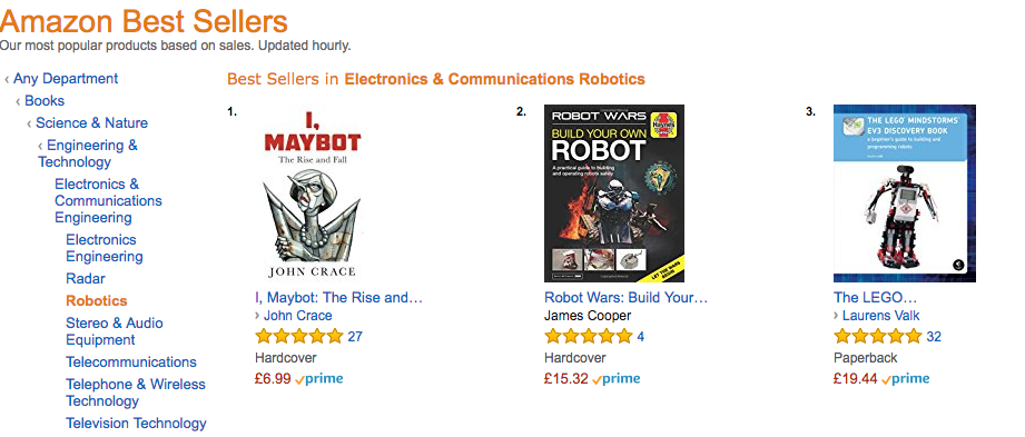 <strong>'I, Maybot' appears at the top of Amazon's robotics best sellers list</strong>