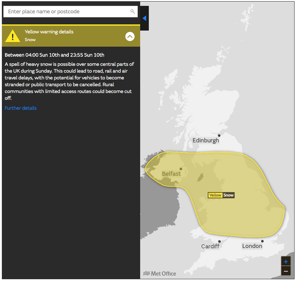 <strong>A yellow snow warning for Sunday </strong>