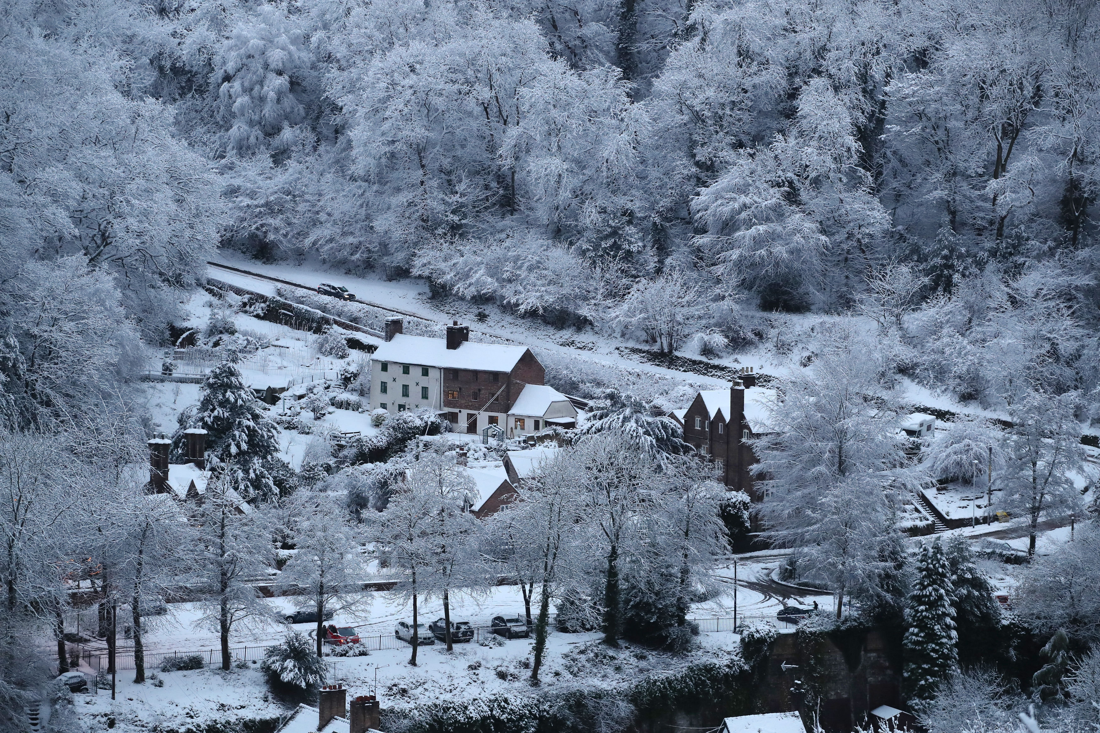 Ironbridge in Shropshire covered in snow on Friday morning