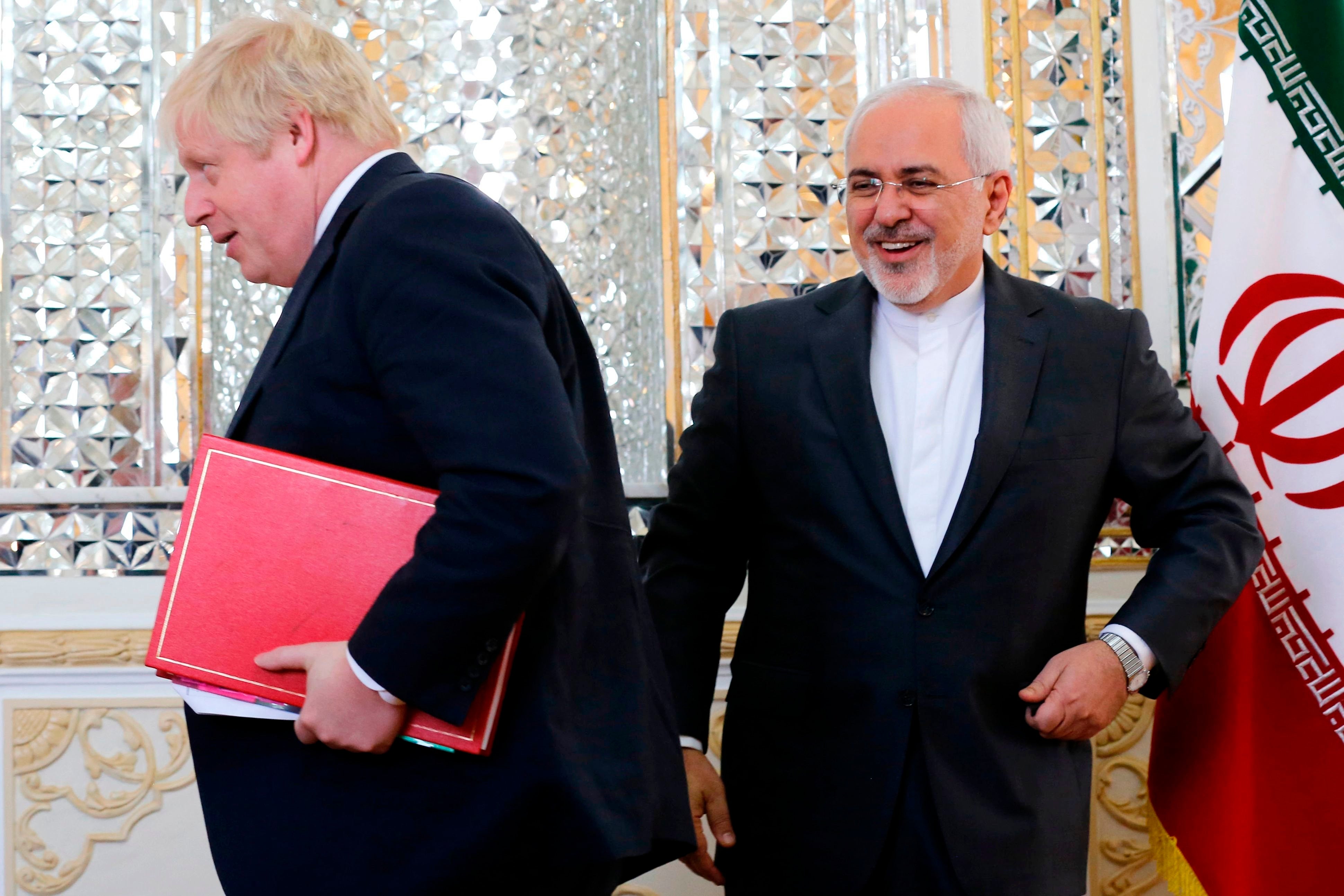 <strong>Boris Johnson, seen here with the country's foreign minister, has ended his Iran trip without an announcement on the case of a jailed British mother</strong>