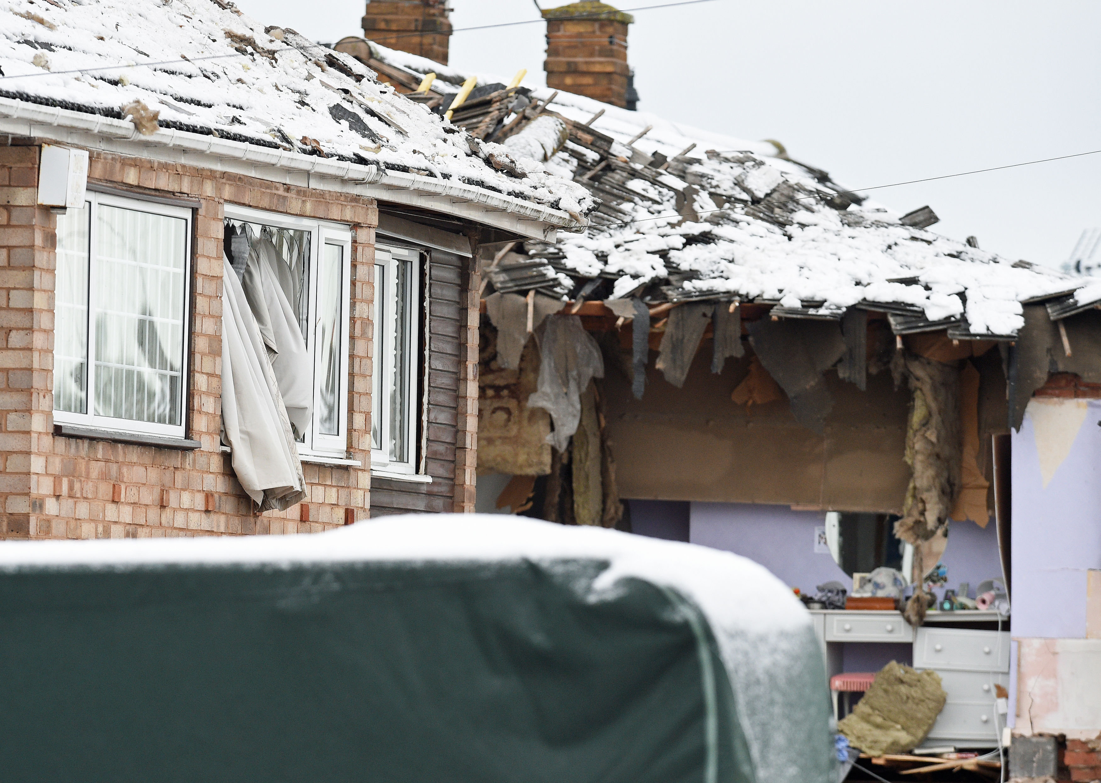 <strong>The scene in Allington Drive, Leciester, after a gas explosion on Monday morning</strong>