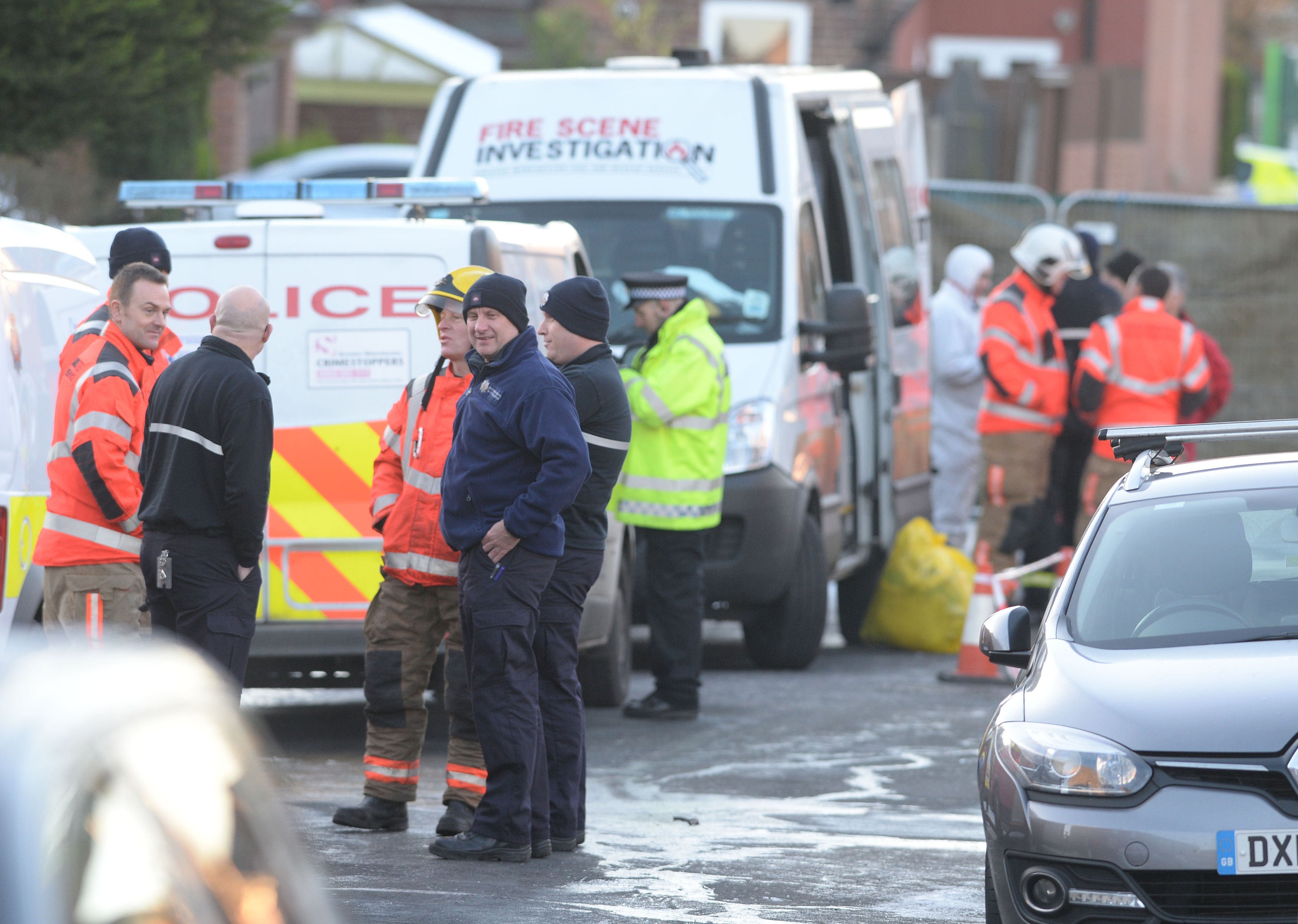 <strong>Emergency services at the scene of a house fire on Jackson Street in Worsley, Greater Manchester.</strong>