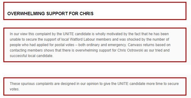 The statement from the Chris Ostrwoski campaign.