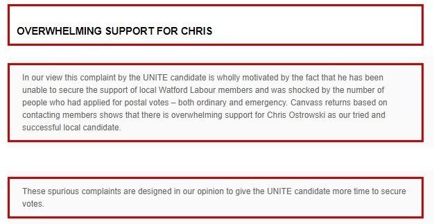 The statement from the Chris Ostrwoski campaign.