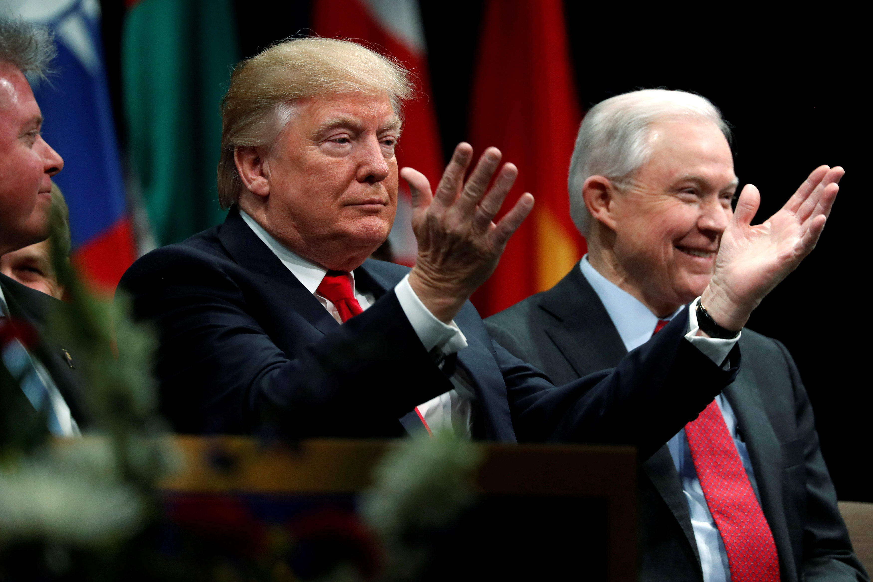 <strong>Trump with Jeff Sessions at the FBI Academy on Friday.</strong>