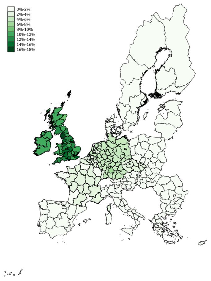 <strong>Regional shares of local GDP exposed to Brexit.</strong>