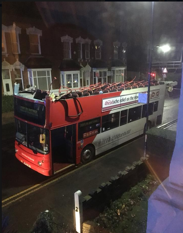 <strong>A bus in Birmingham had its roof completely ripped off after travelling through a low bridge </strong>