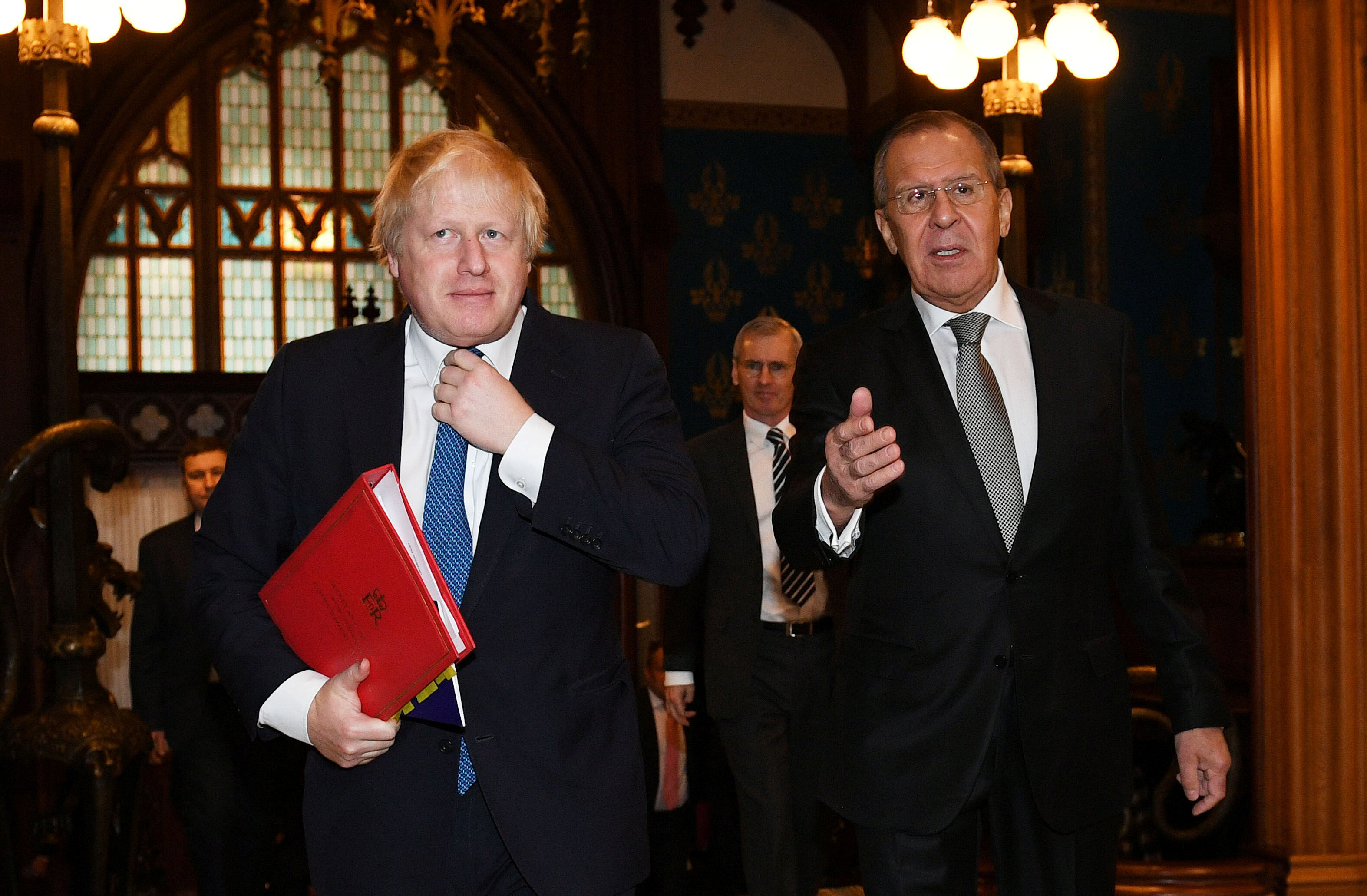 <strong>British Foreign Secretary Boris Johnson and&nbsp;Russian&nbsp;counterpart&nbsp;Sergei Lavrov in Moscow.</strong>