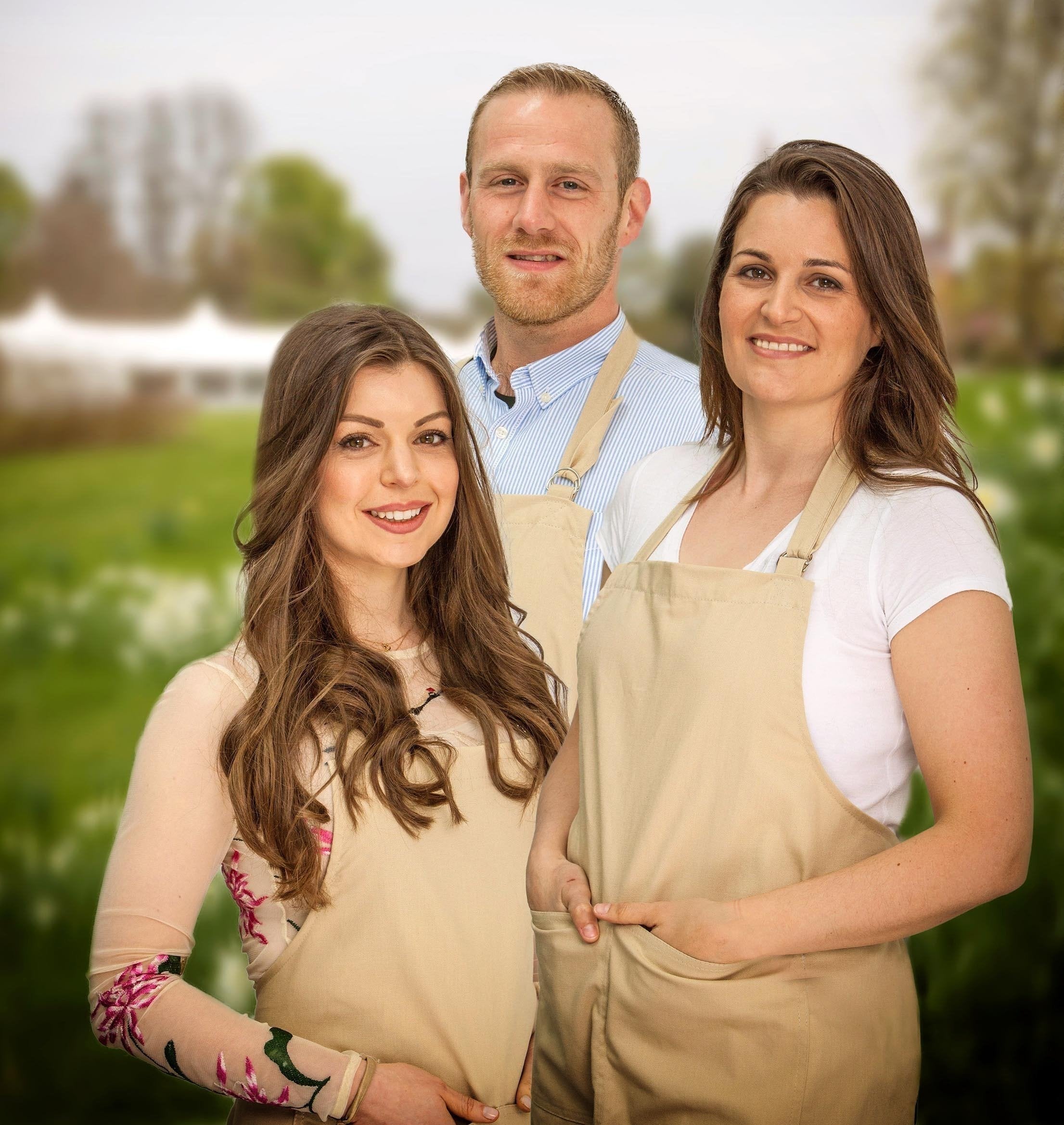 The 2017 'Bake Off' finalists <i>(l-r)</i> Kate Lyon, Steven Carter-Bailey and Sophie Faldo