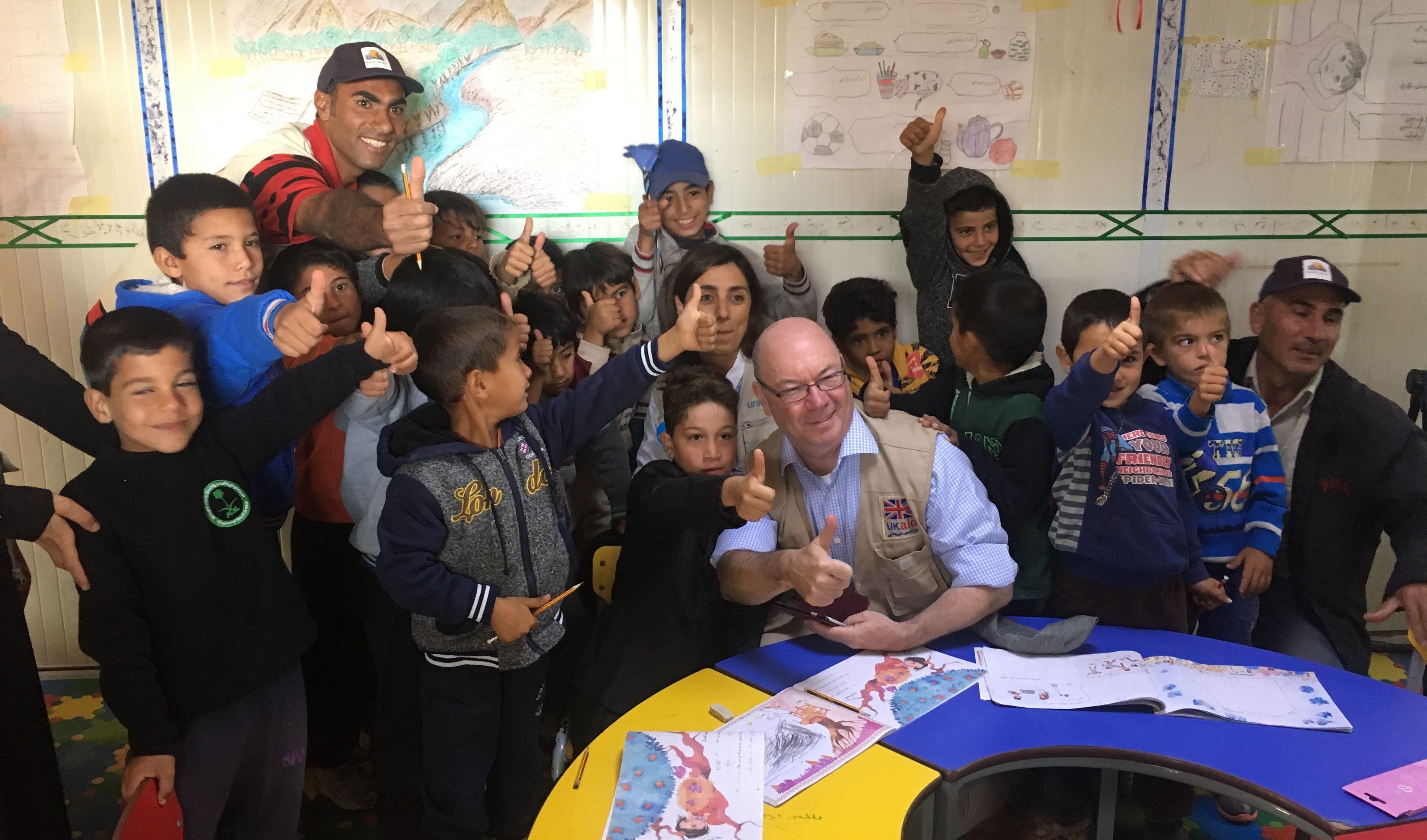 Alistair Burt in a school in a Jordan refugee camp.