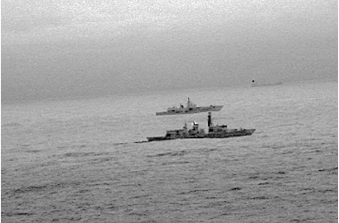 <strong>Royal Navy frigate HMS St Albans escorting a Russian warship through the North Sea&nbsp;</strong>