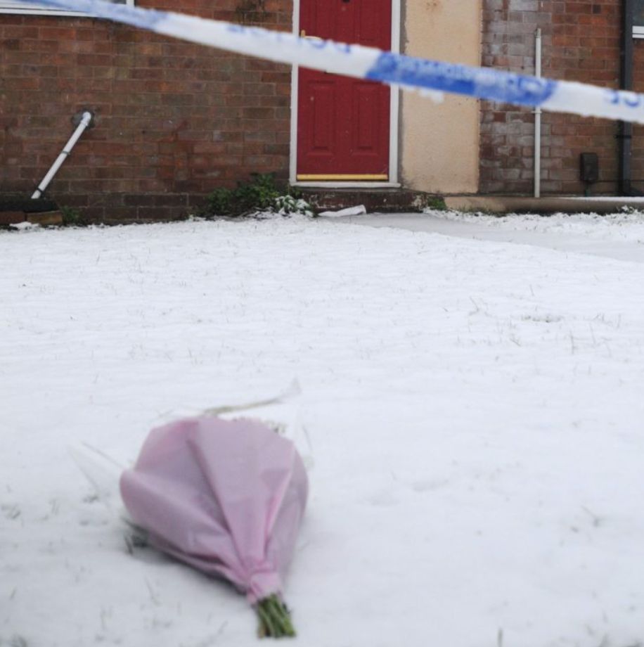 <strong>A floral tribute left at the crime scene</strong>