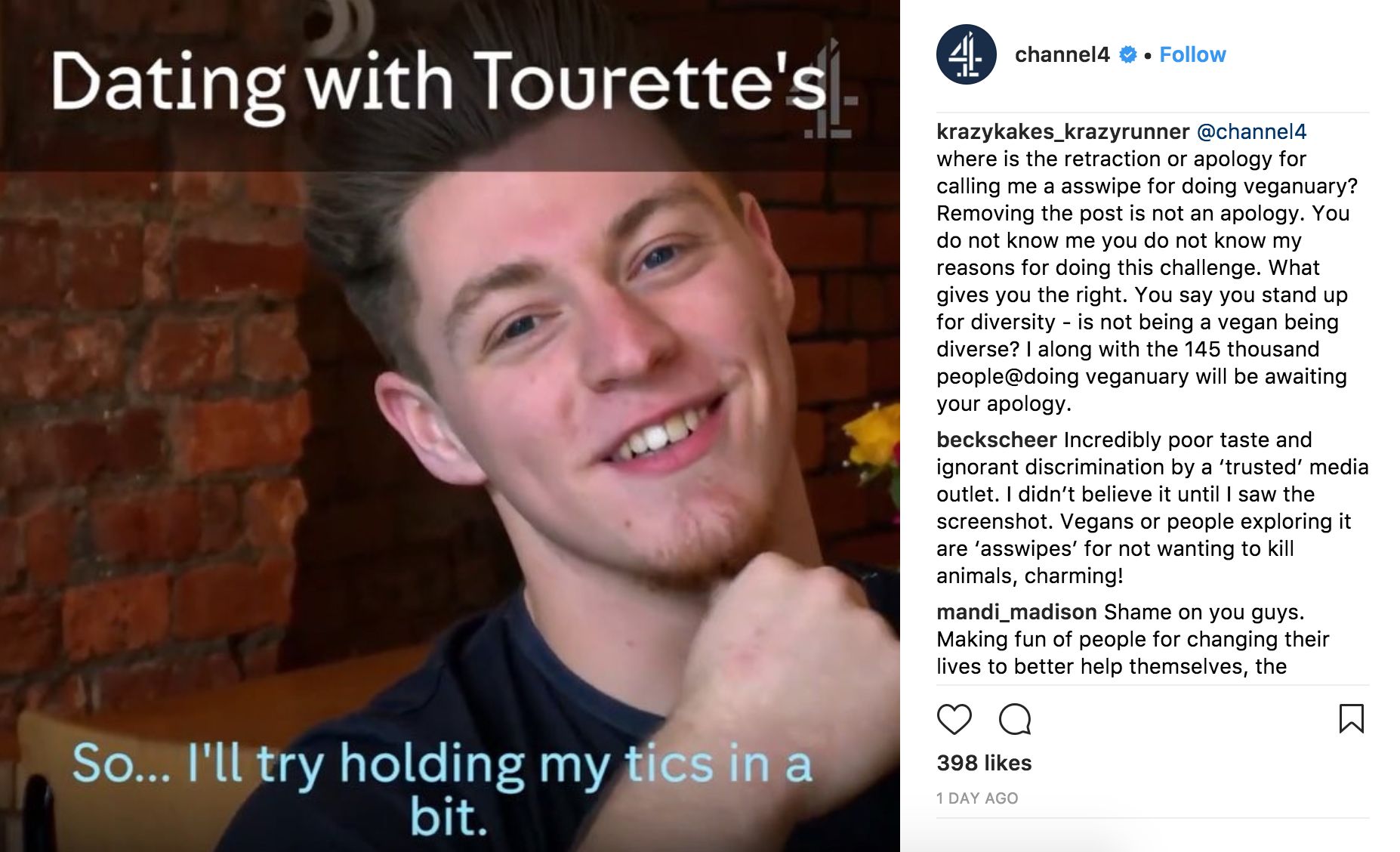 <strong>Vegans have left angry comments on social media posts by Channel 4.</strong>
