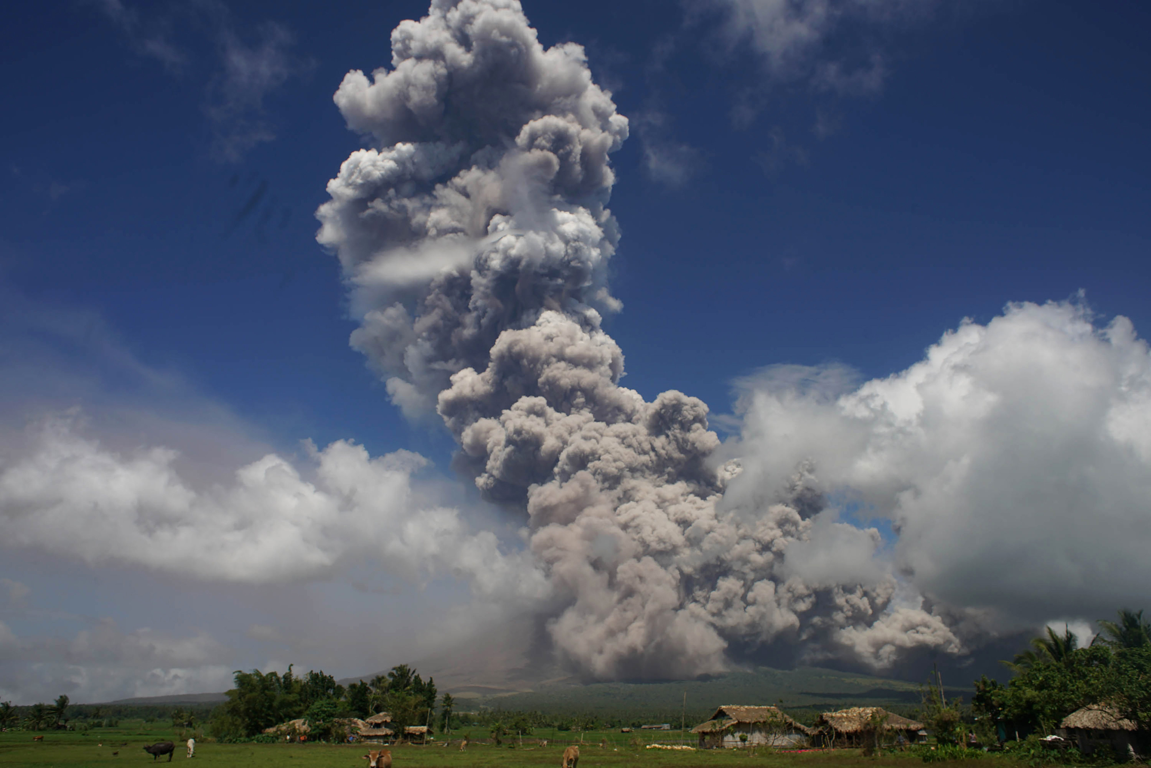 <strong>A giant cloud of smoke emanates from Mayon, the country's most active volcano&nbsp;</strong>