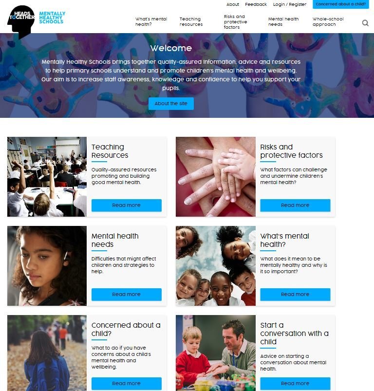 The 'Mentally Healthy Schools' homepage will be made available for staff at primary schools across the UK.