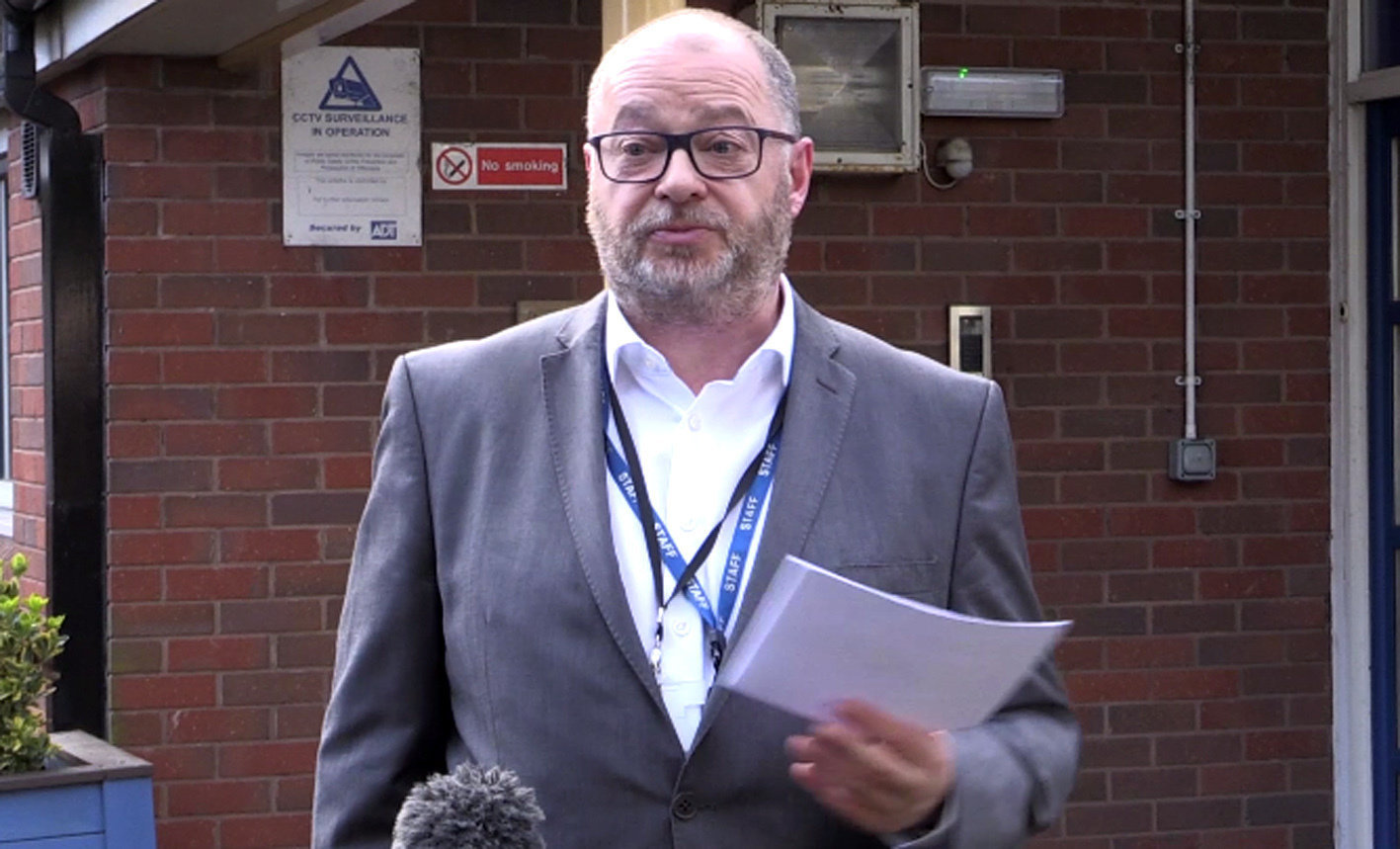 <strong>Andy Nicholls, Mylee's headteacher at St James Primary School in Brownhills, speaks to the media&nbsp;</strong>